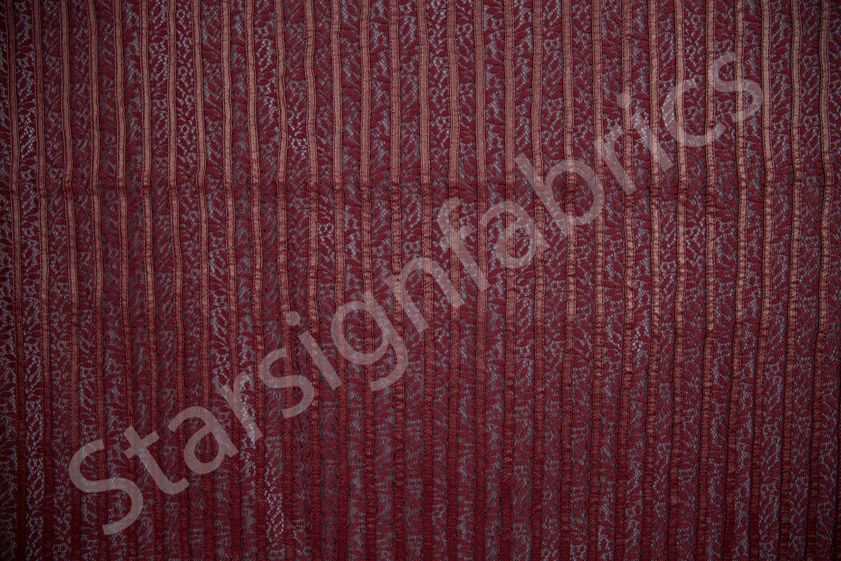 Burgundy Laser Cut Faux Leather Striped Lace Embroidery | Burç Fabric