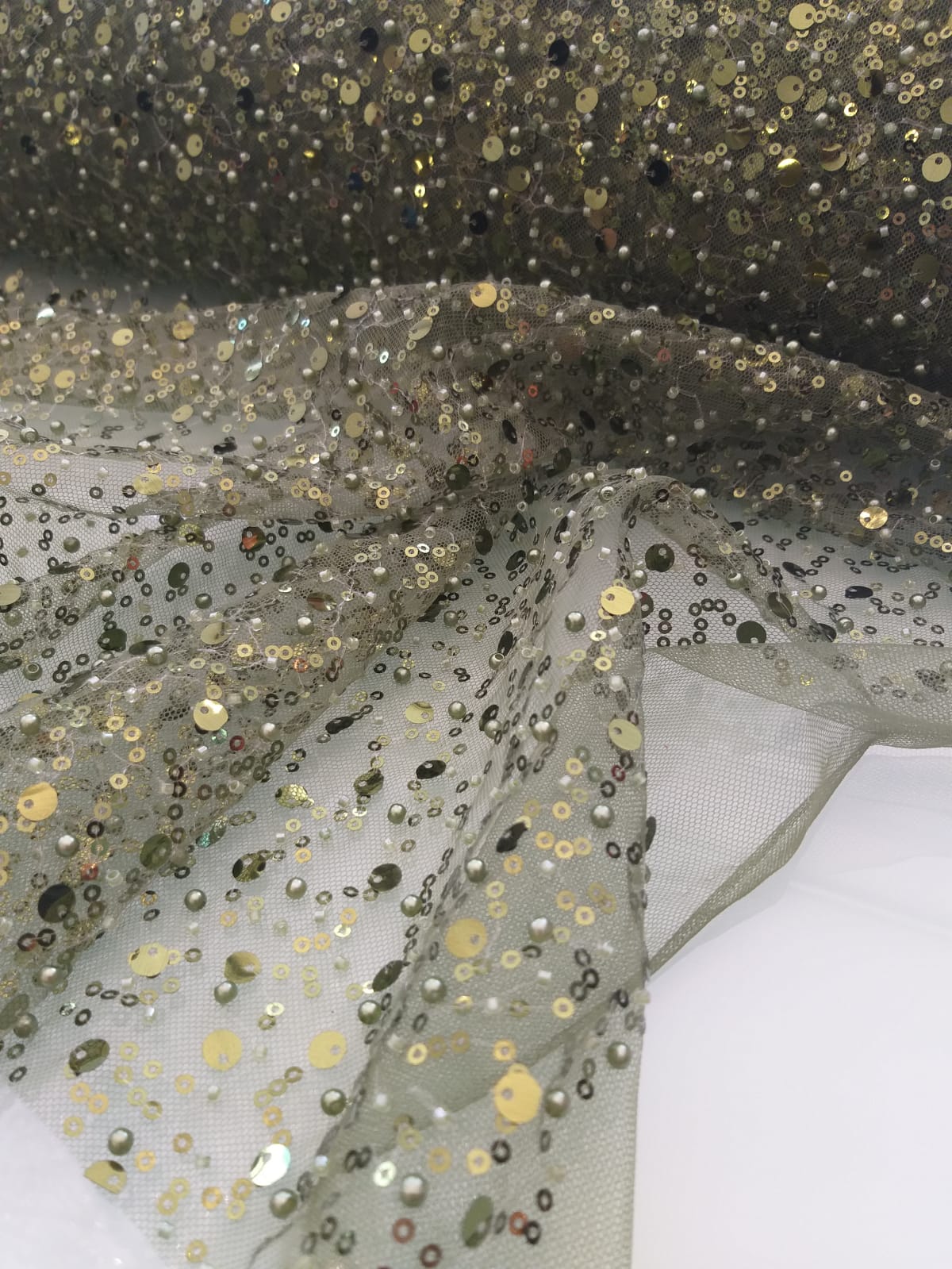 BL-001A DENSE SEquined PEARL AND CUT BEADED FABRIC