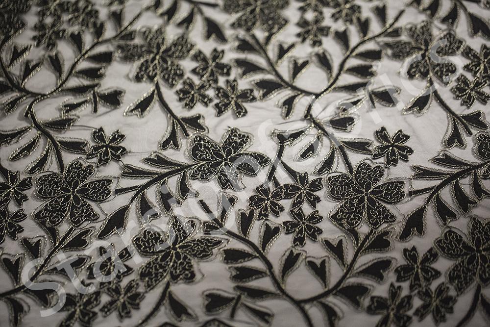 Floral Shimmer Metallic Thread Embroidered Fabric