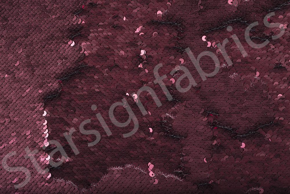 Burgundy Iridescent Mermaid Sequined Matte Fabric | Burç Fabric