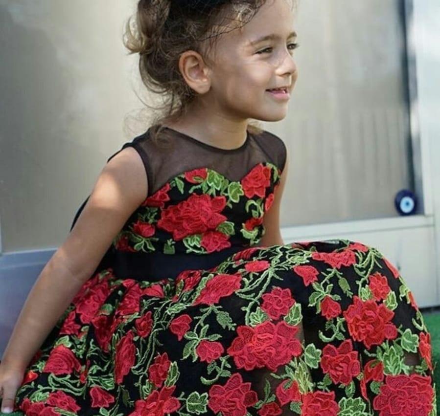 All Red Rose Patterned Lace Embroidery Dress | Burç Fabric