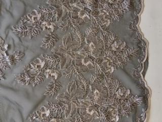 Beige Transparent Sequined Floral Decorated Fabric | Burç Fabric
