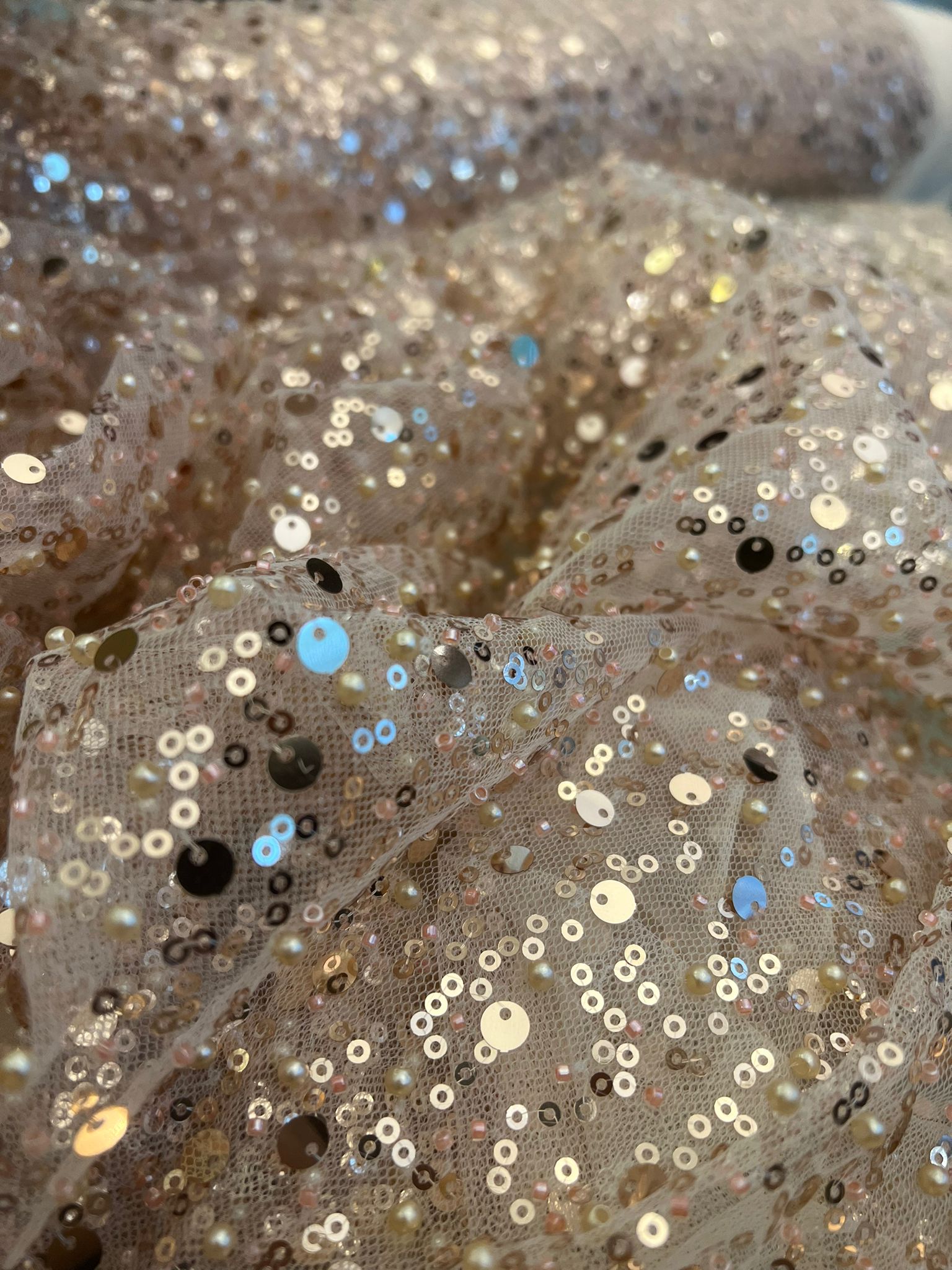 BL-001A DENSE SEquined PEARL AND CUT BEADED FABRIC