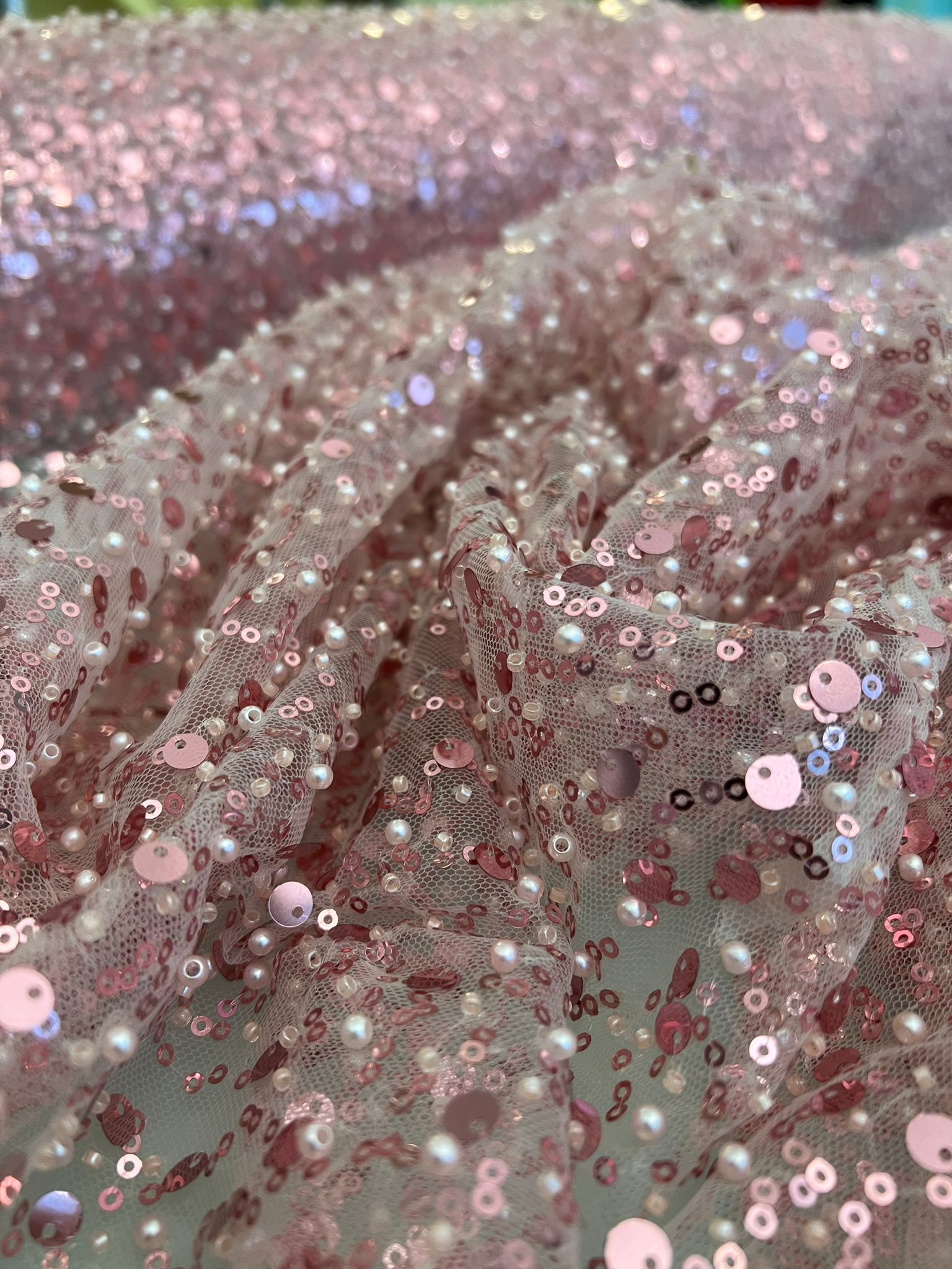 BL-001A DENSE SEquined PEARL AND CUT BEADED FABRIC