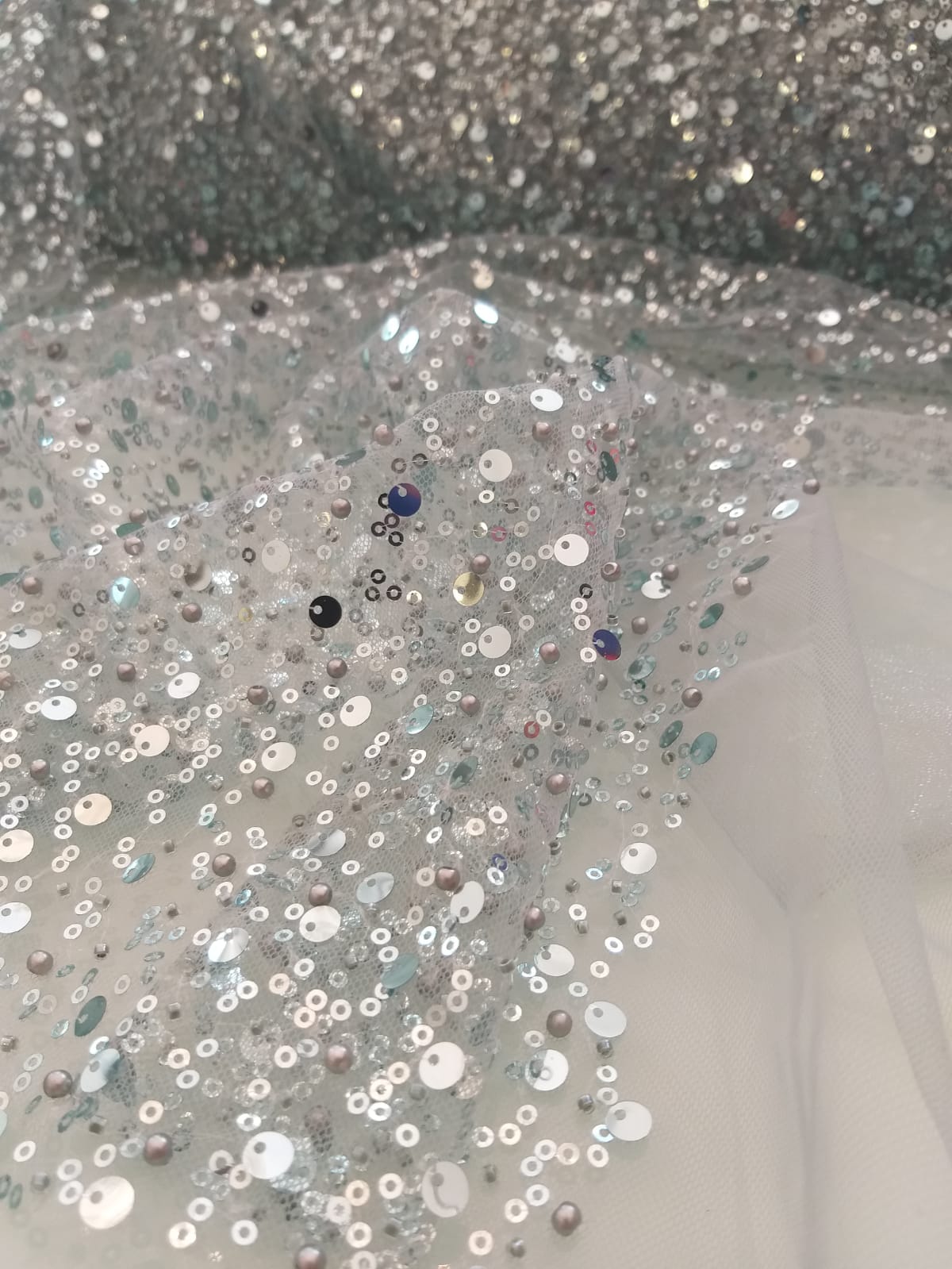 BL-001A DENSE SEquined PEARL AND CUT BEADED FABRIC