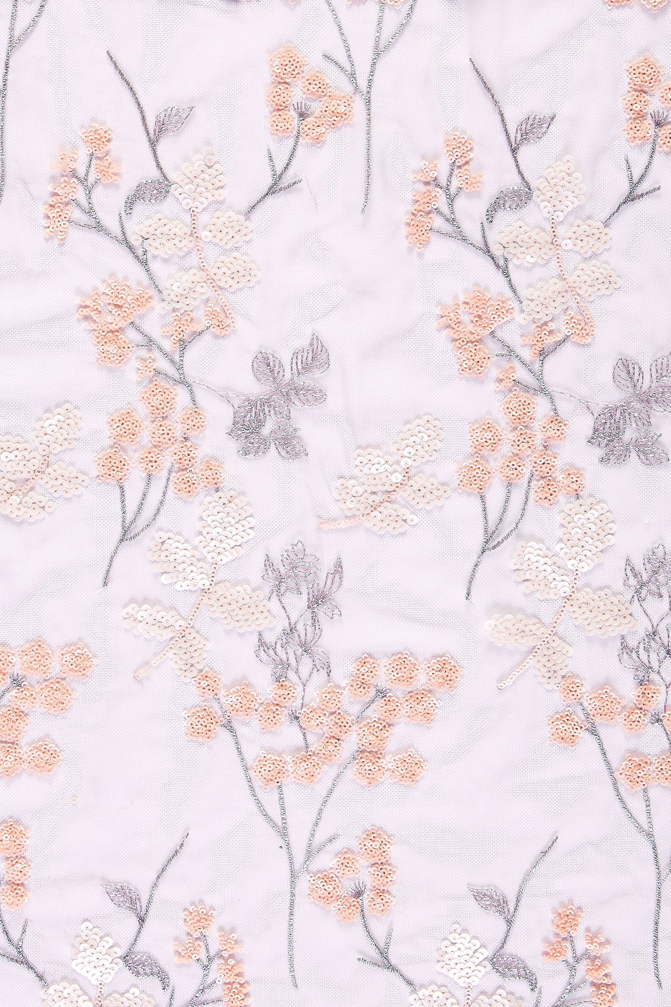 Salmon Flower Decorated Sequin Embroidered Lace Fabric | Burç Fabric