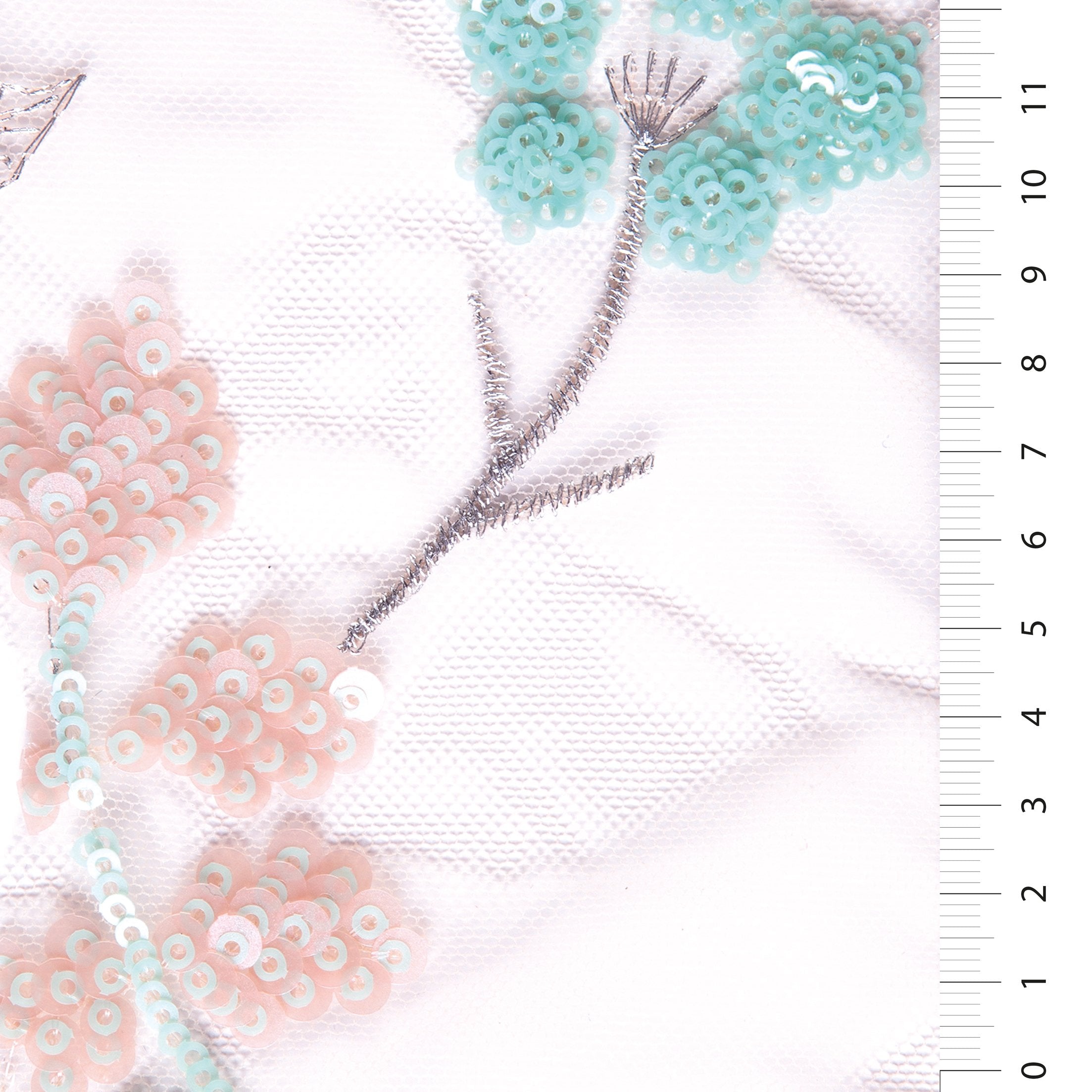 Mint Flower Decorated Sequin Embroidered Lace Fabric | Burç Fabric