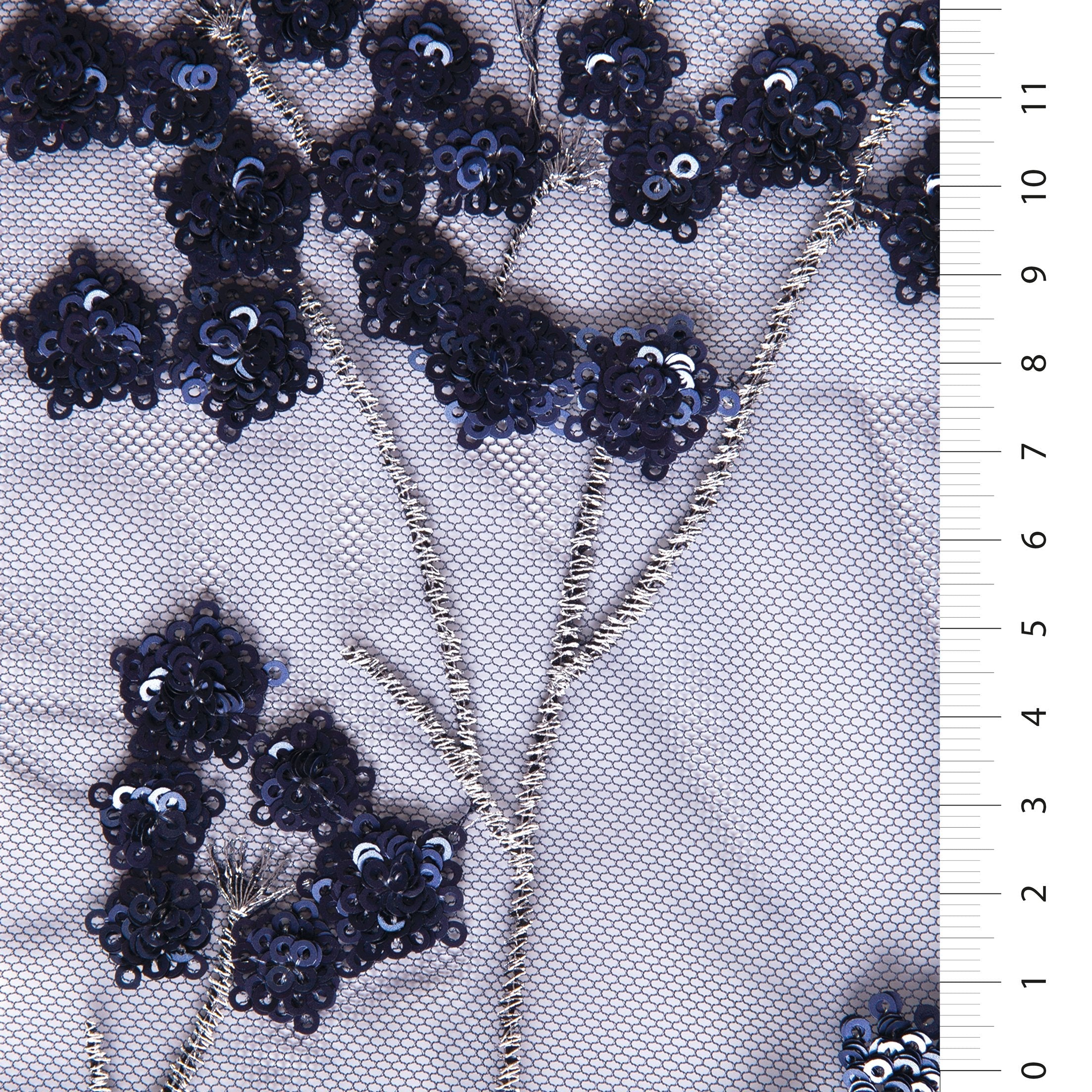 Navy Blue Floral Decorated Sequin Embroidered Lace Fabric | Burç Fabric