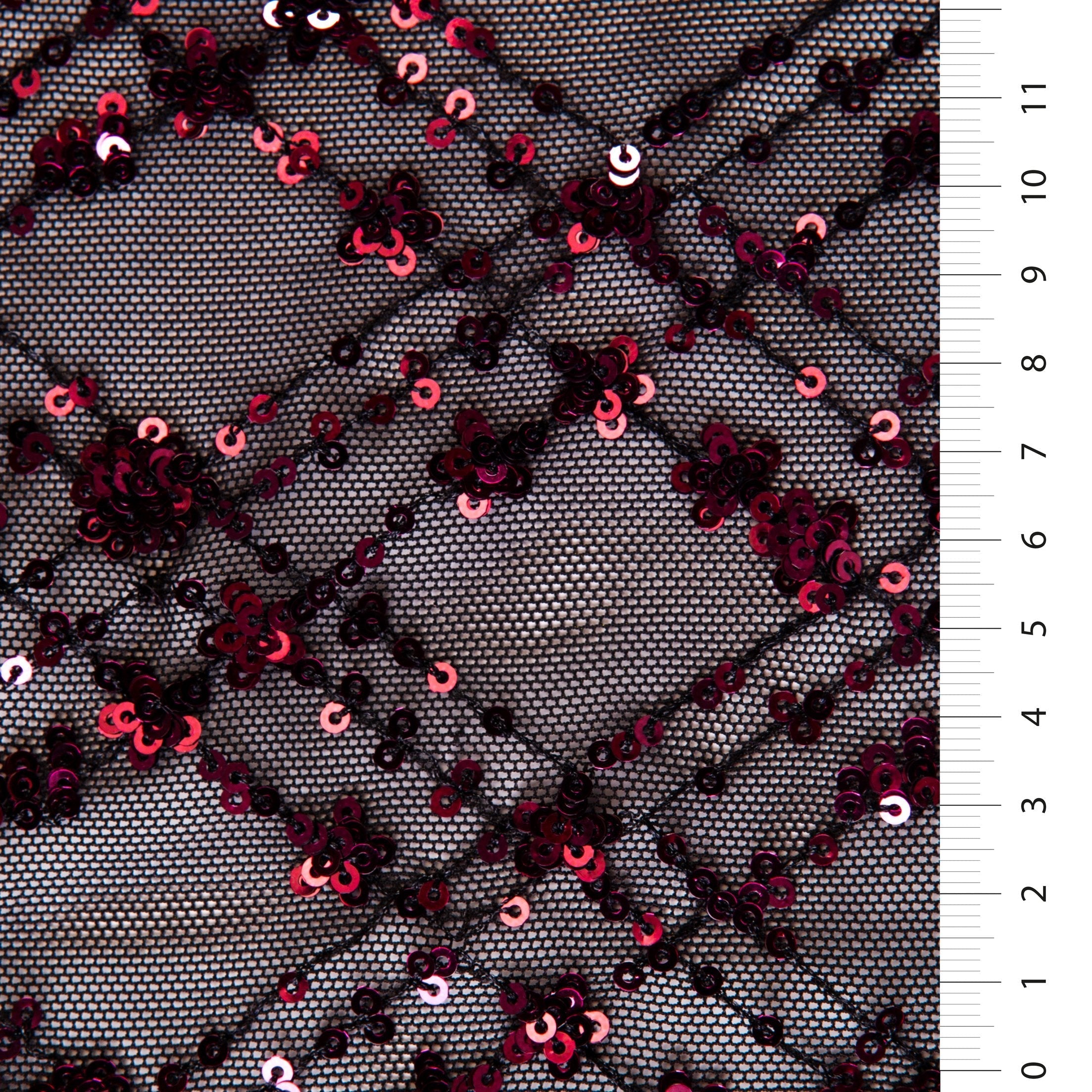 Argyle Design Cluster Sequin Embroidered Mesh Tulle Fabric