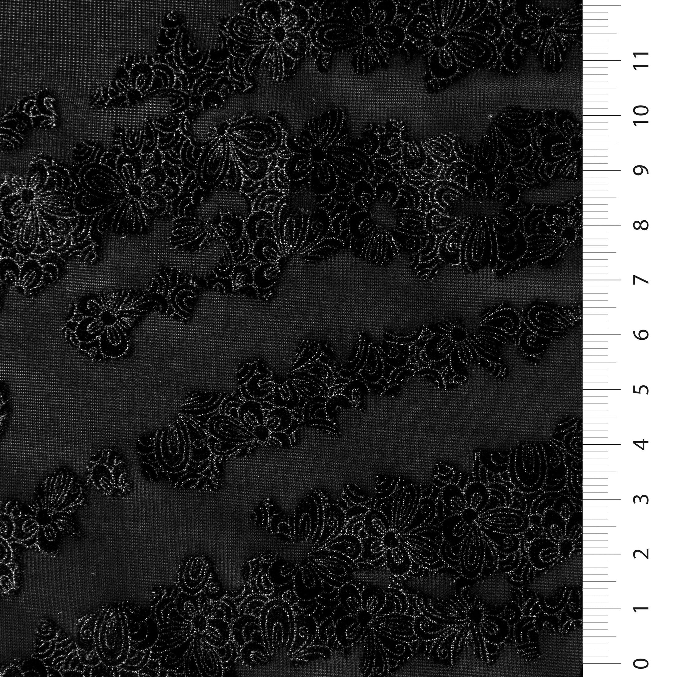 Metallic Shiny Velvet Navy Blue Floral Burning Fabric