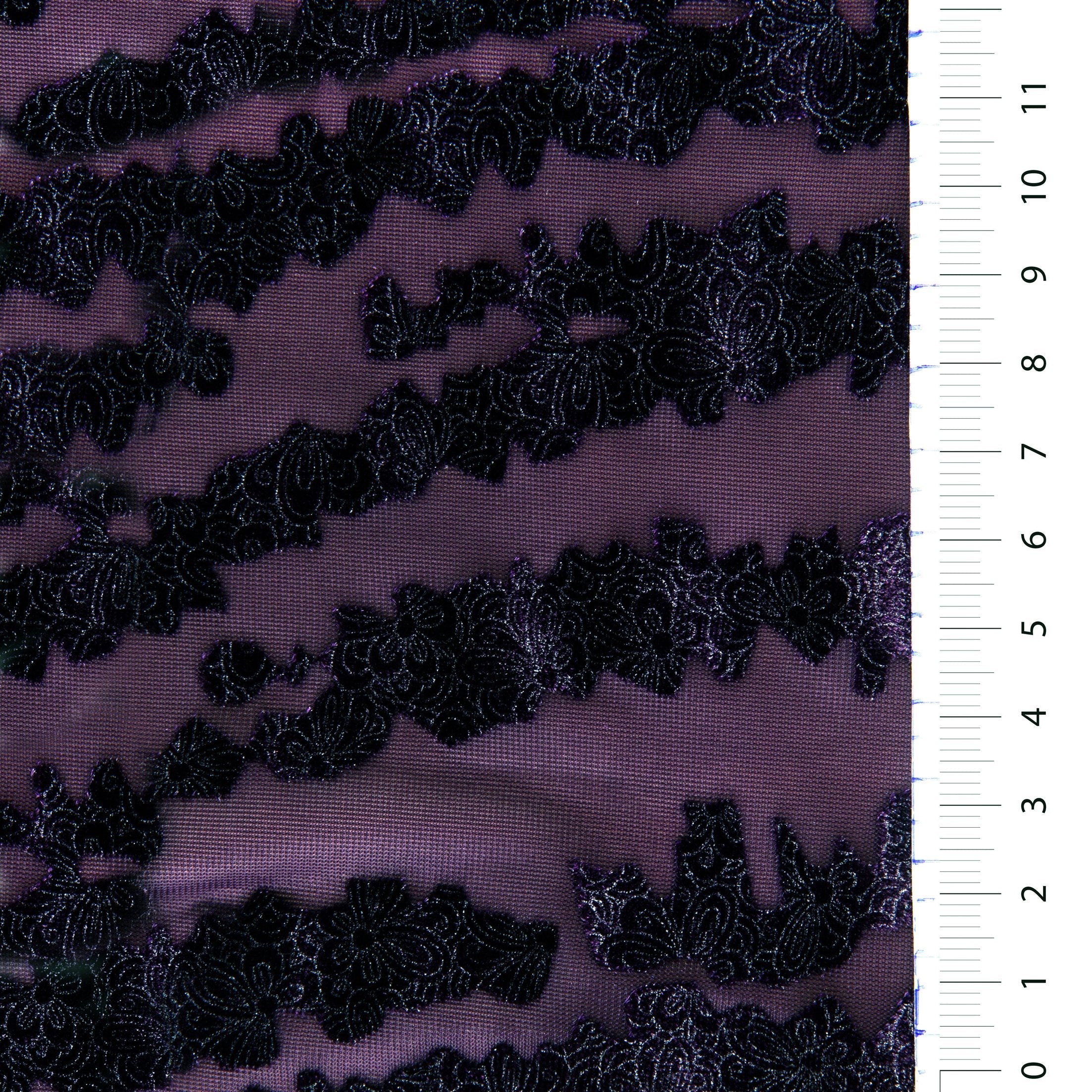 Metallic Shiny Velvet Navy Blue Floral Burning Fabric