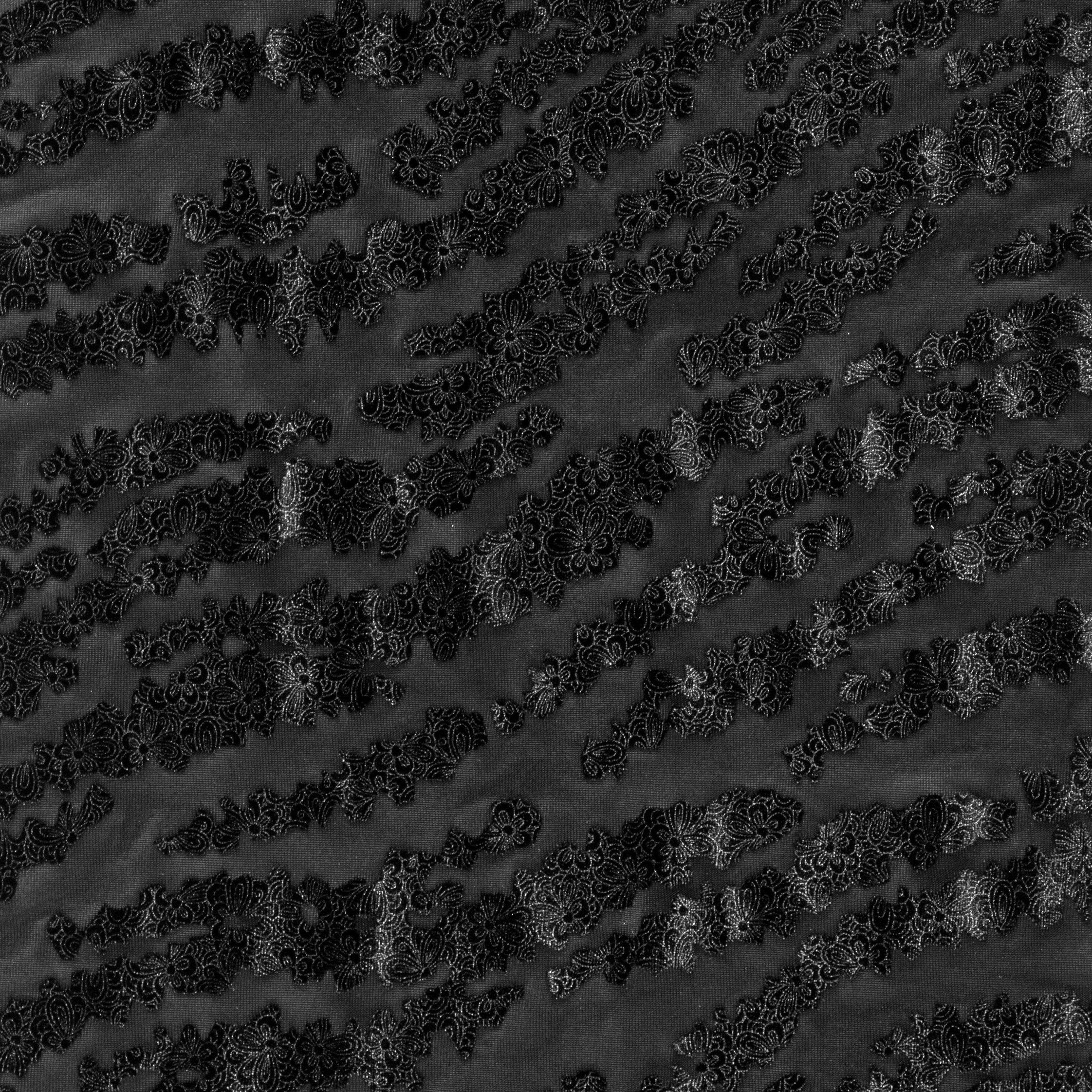 Metallic Shiny Velvet Navy Blue Floral Burning Fabric