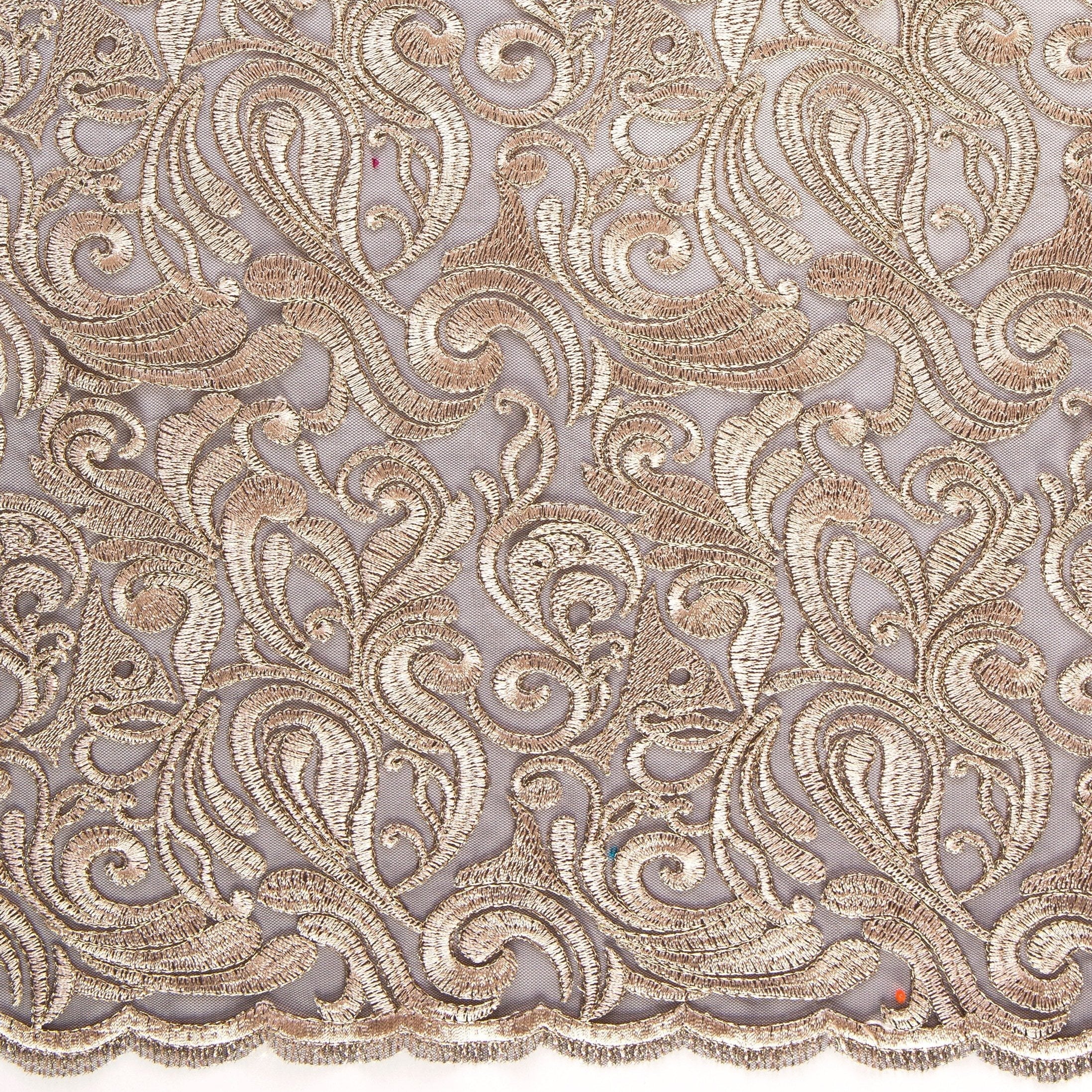 Scalloped Ornamental Thread Embroidered Fabric