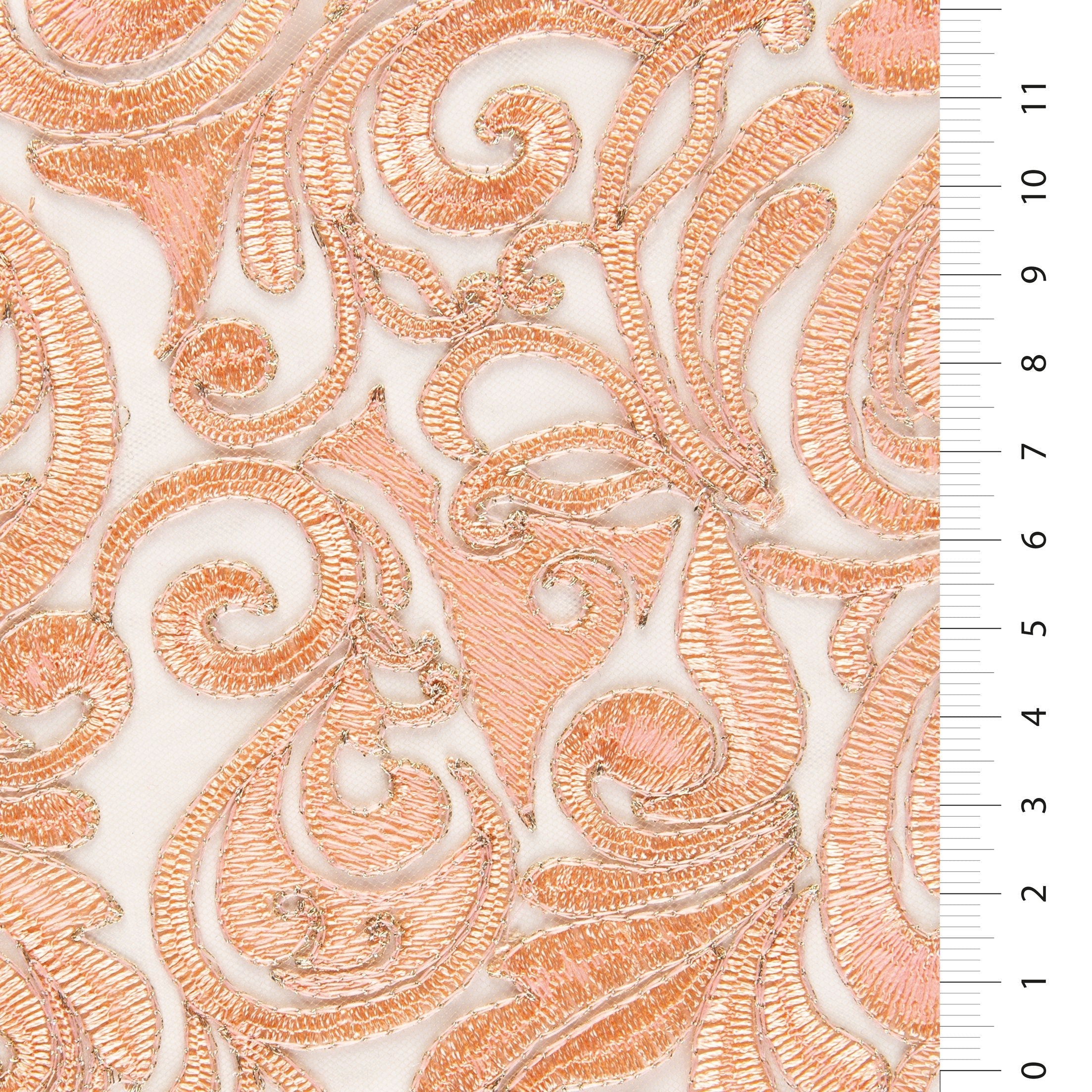 Scalloped Ornamental Thread Embroidered Fabric