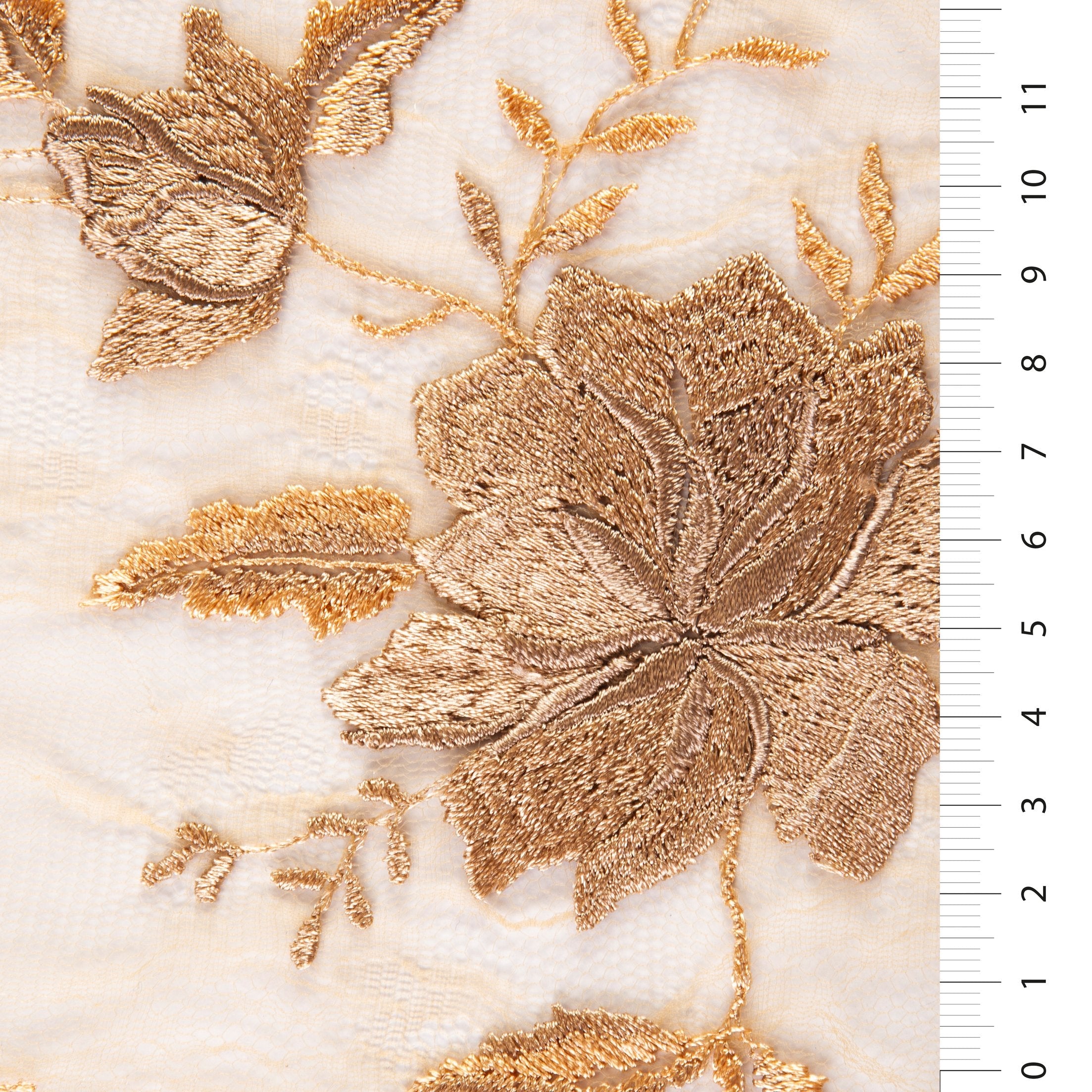 Mallorca Style Gold Floral Embroidered Lace Fabric | Burç Fabric