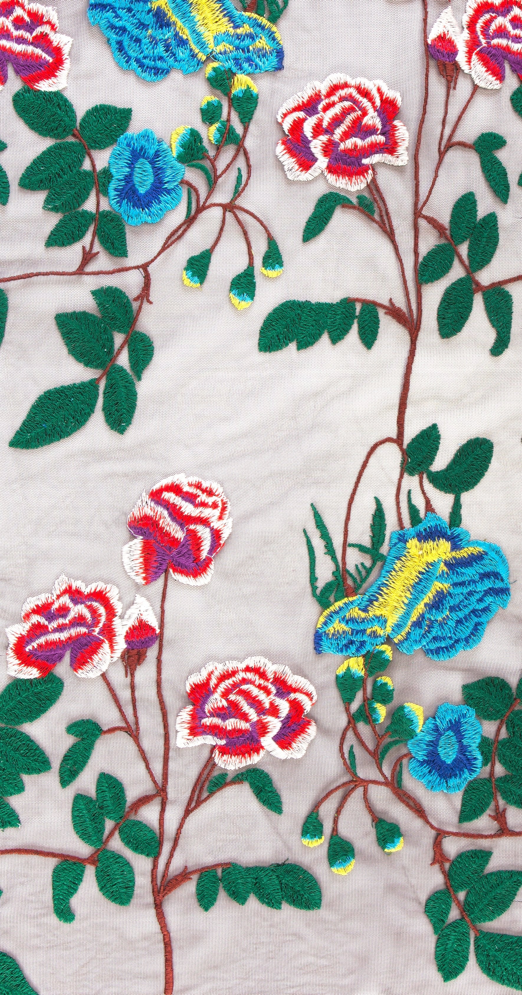 Carnation Design Floral Thread Embroidery Knitted Fabric | Burç Fabric