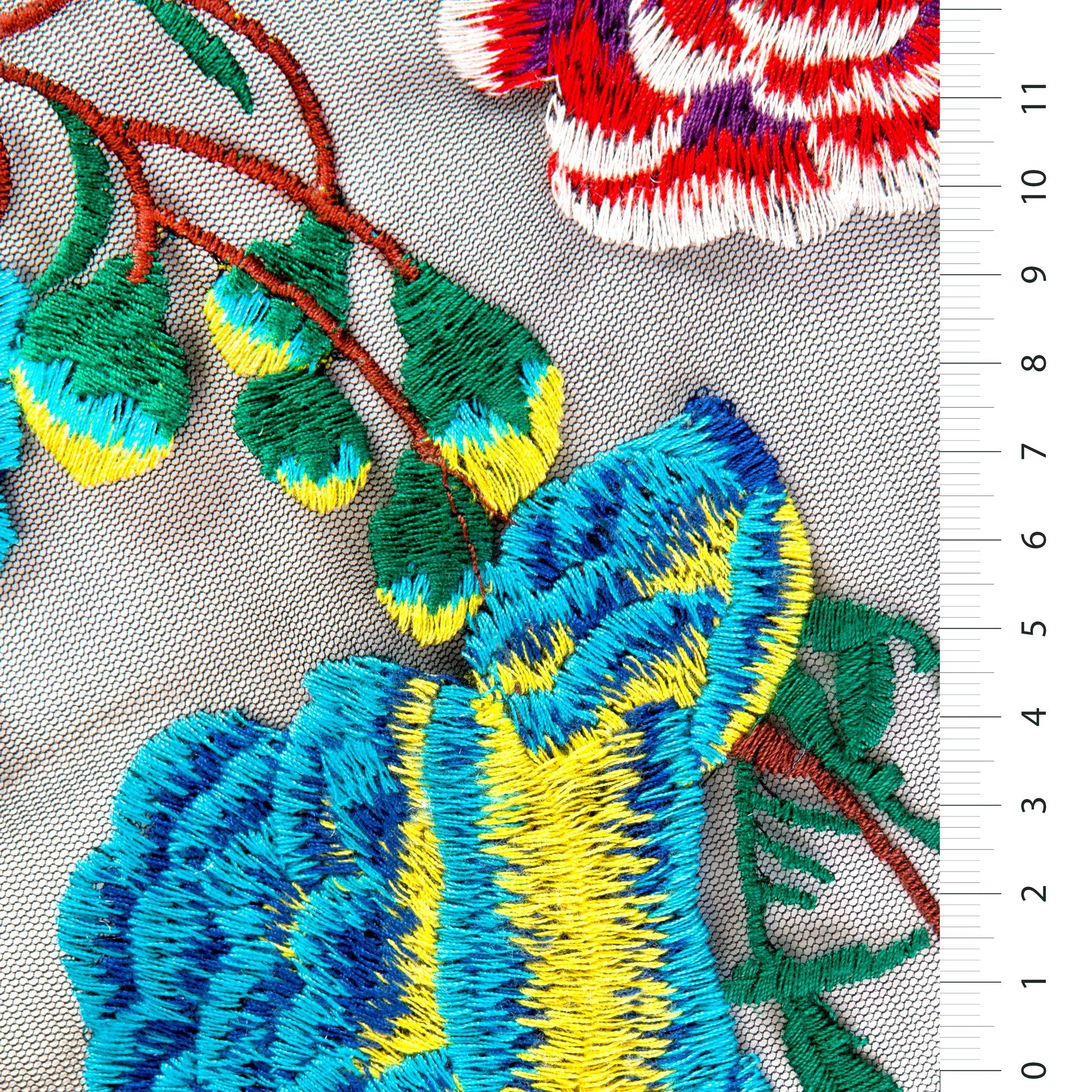 Carnation Design Floral Thread Embroidery Knitted Fabric | Burç Fabric