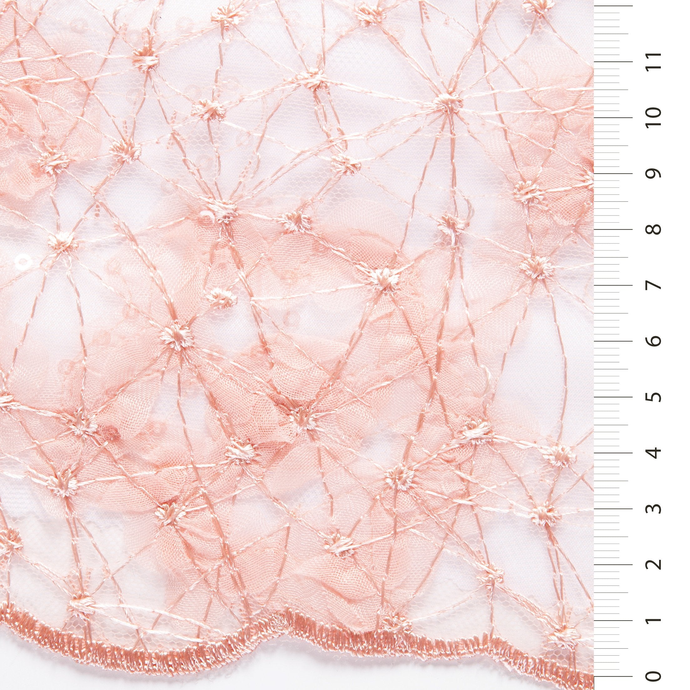 Salmon Spider Web Design Sequin Embroidered Fabric | Burç Fabric