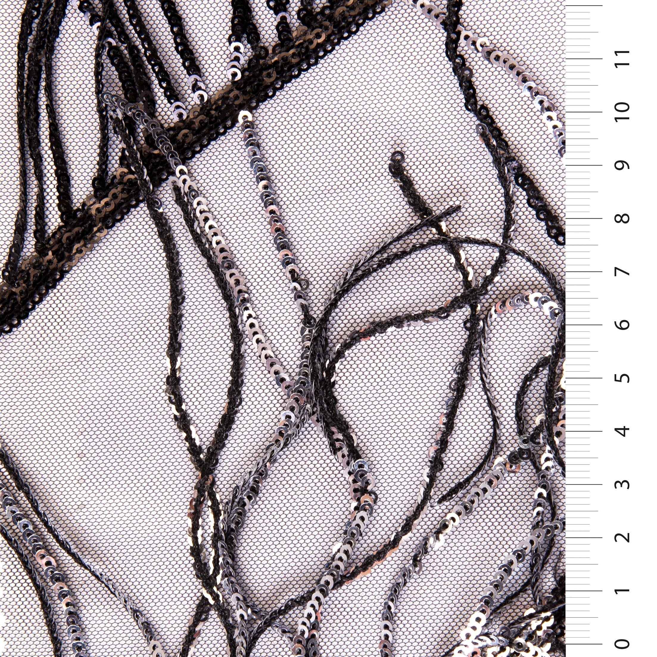 Sequin Embroidered Tulle Fabric with 3D Fringe Decoration