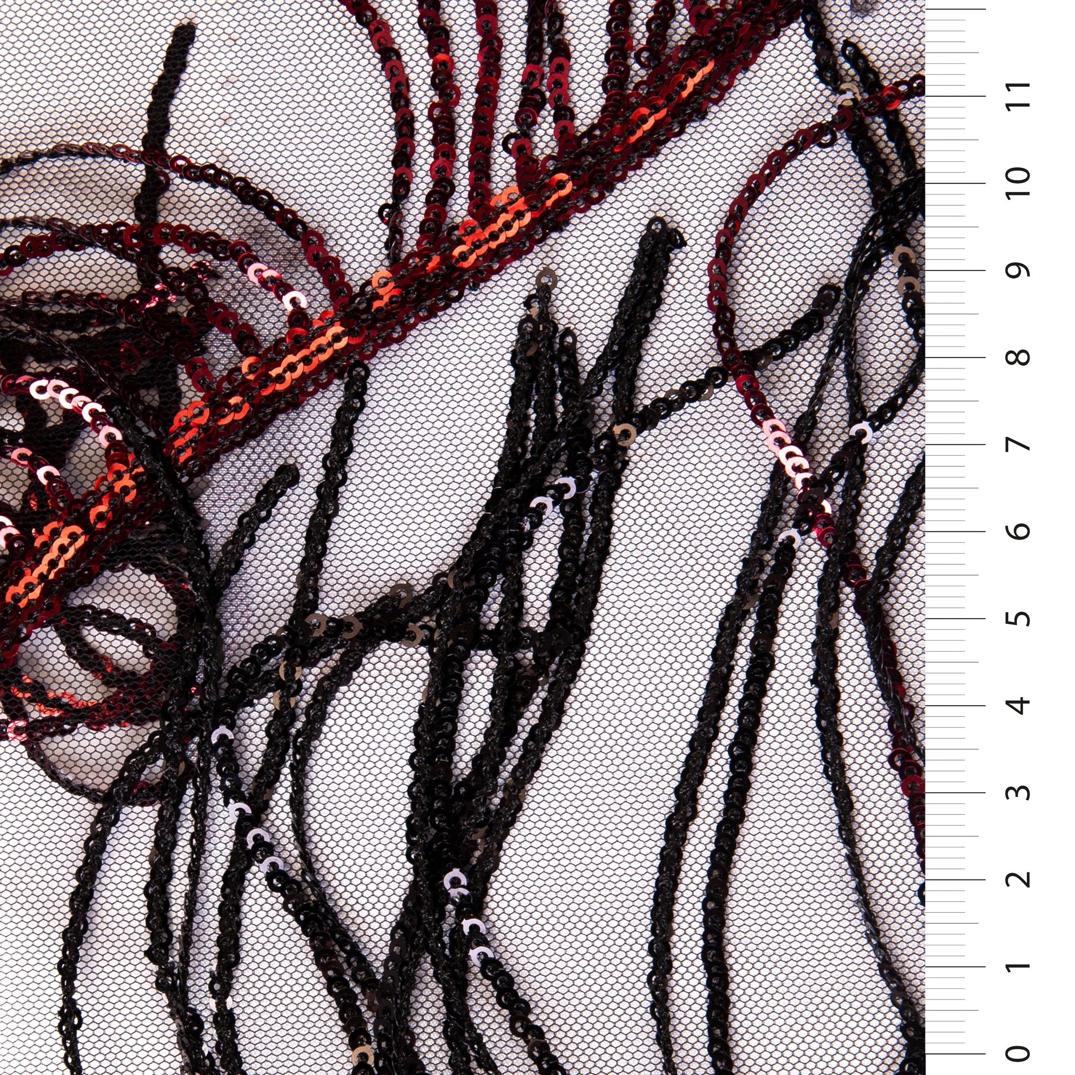 Sequin Embroidered Tulle Fabric with 3D Fringe Decoration