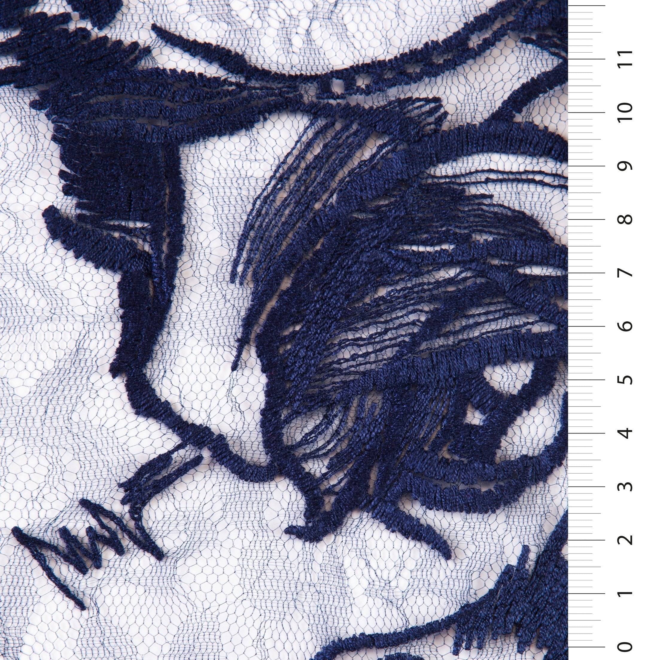 Navy Blue Artistic Abstract Rose Design Rayon Embroidered Fabric | Burç Fabric
