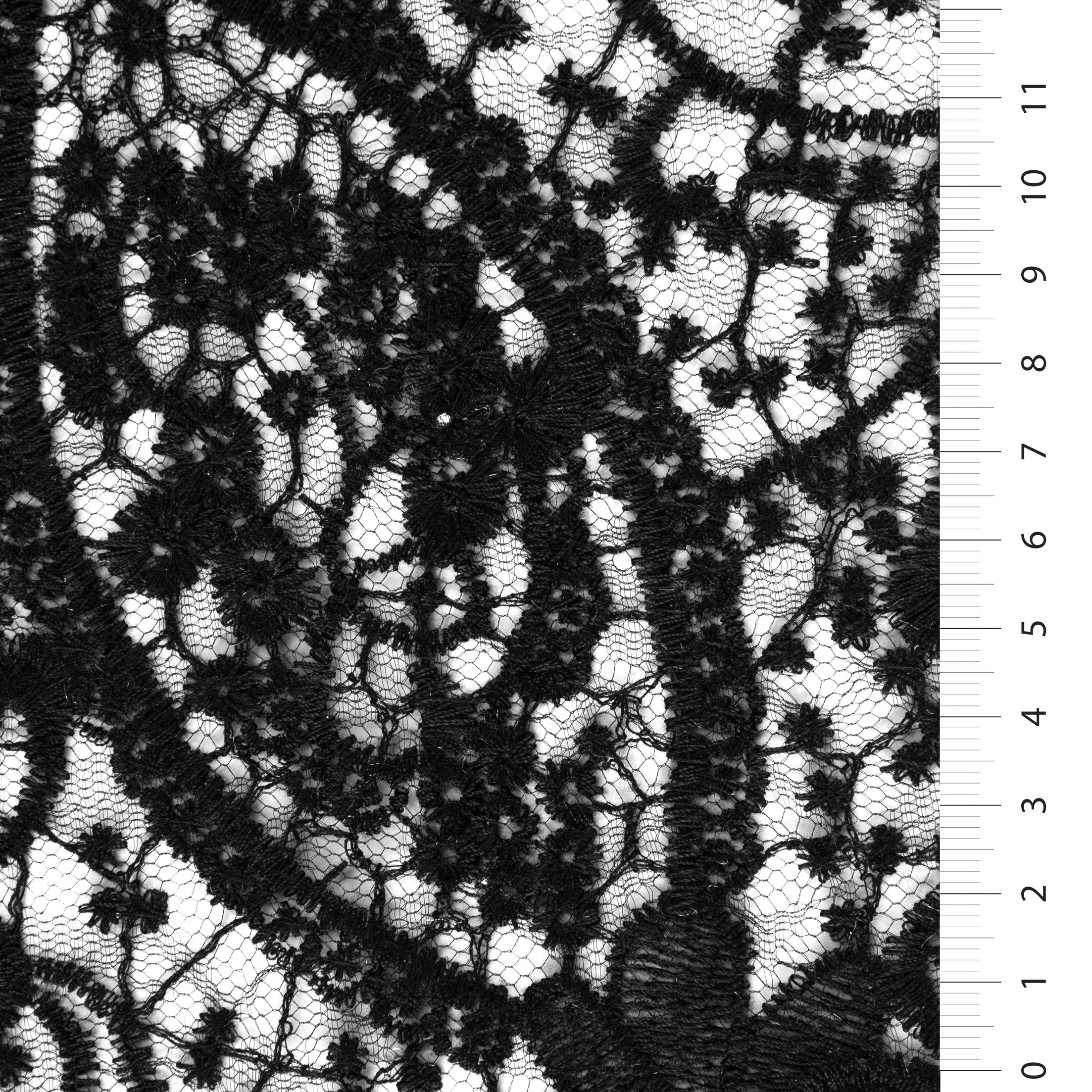 Shiny Lace Thread Embroidered Fabric with Far Eastern Style Oval Flower Design