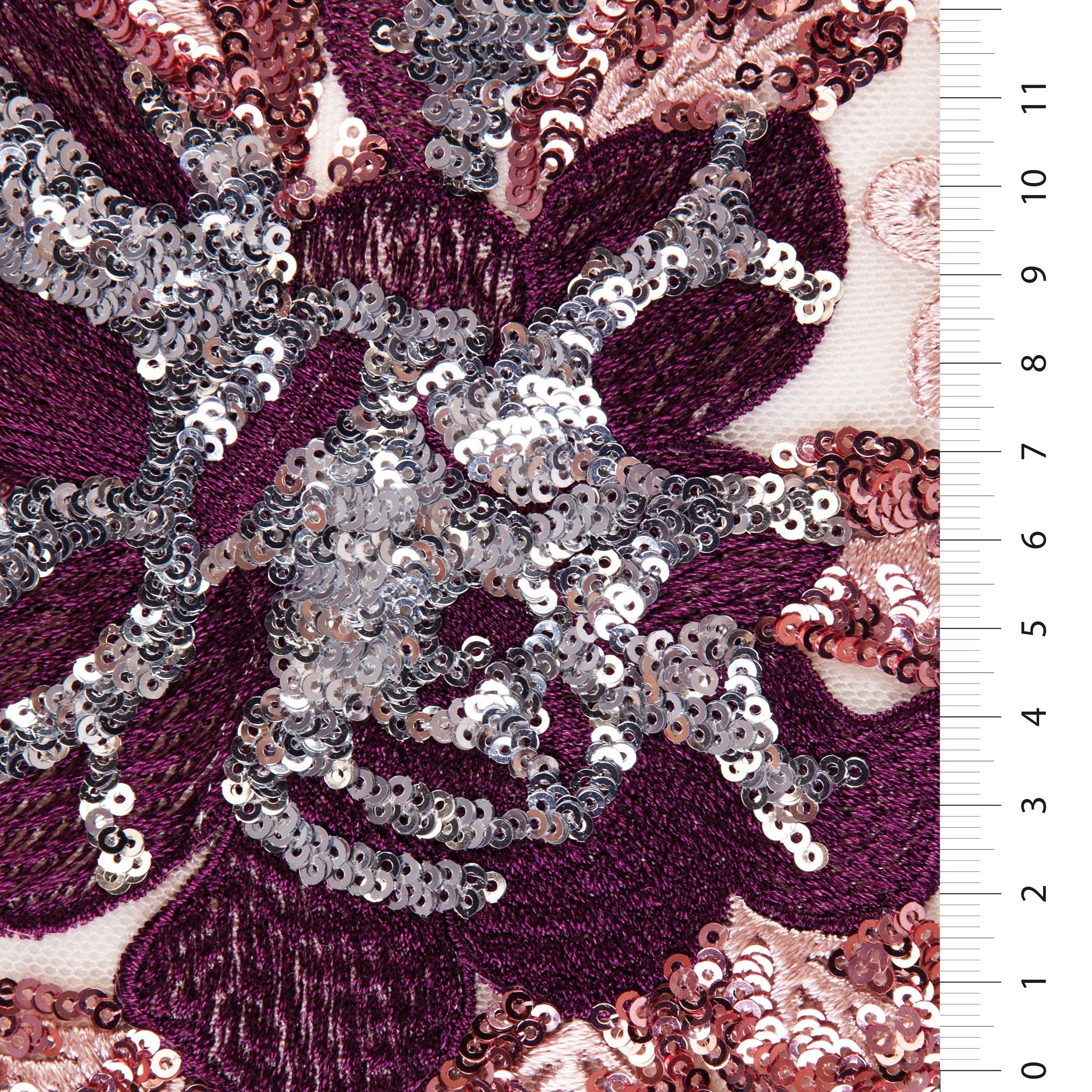 Beige-Green Fabric with Colorful Sequin Ornate Floral Pattern