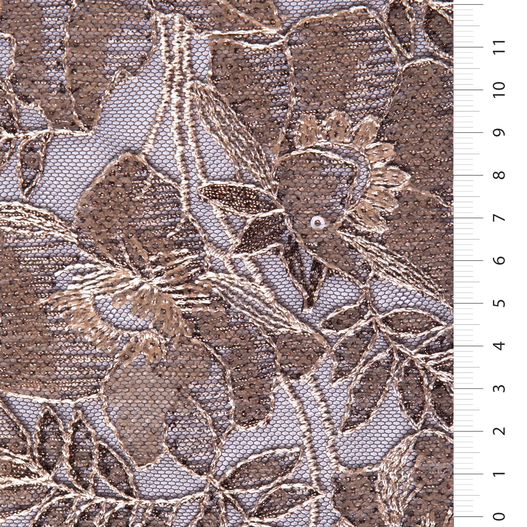 Beige Transparent Sequined Floral Decorated Fabric | Burç Fabric