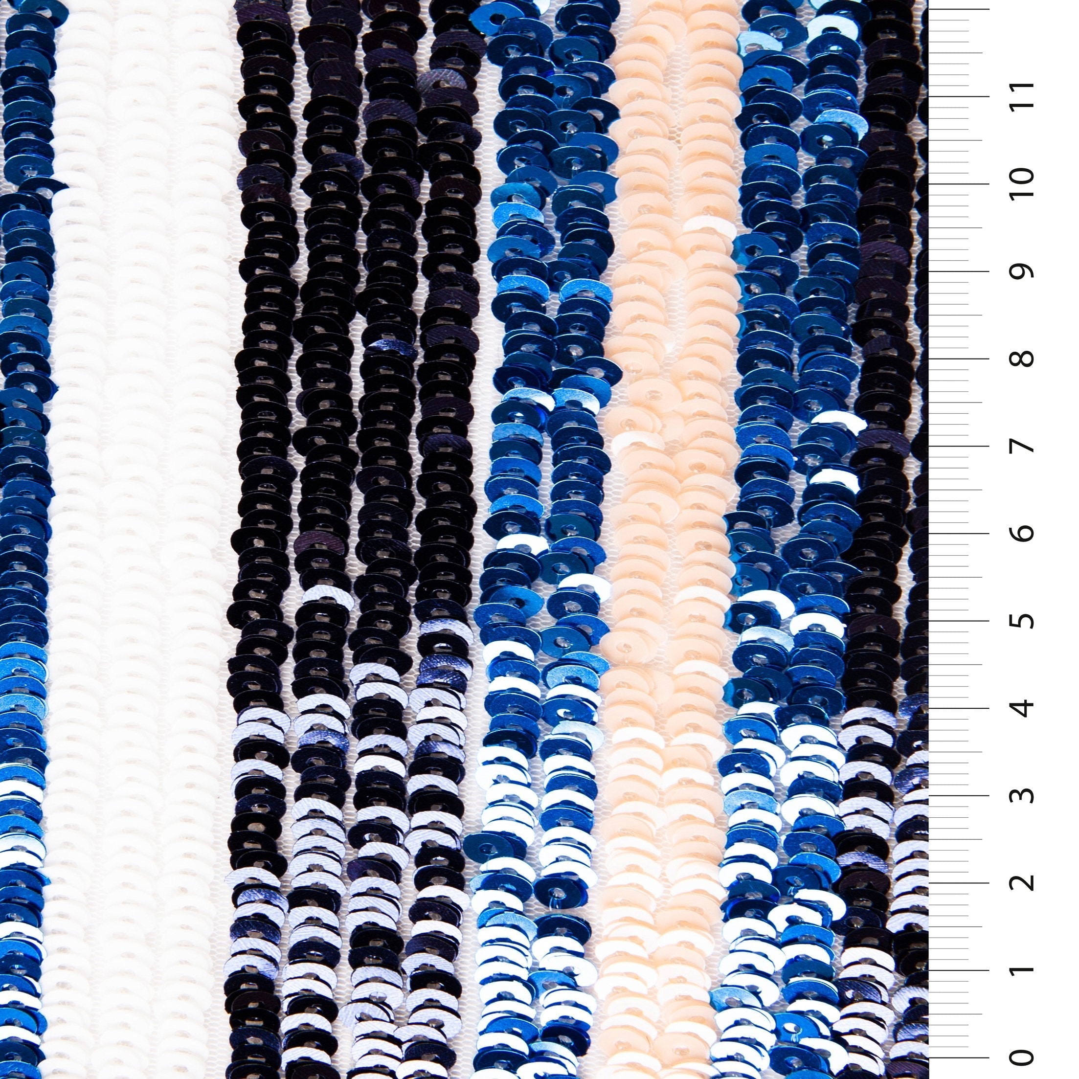 Full Color Striped Sequin Embroidered Fabric