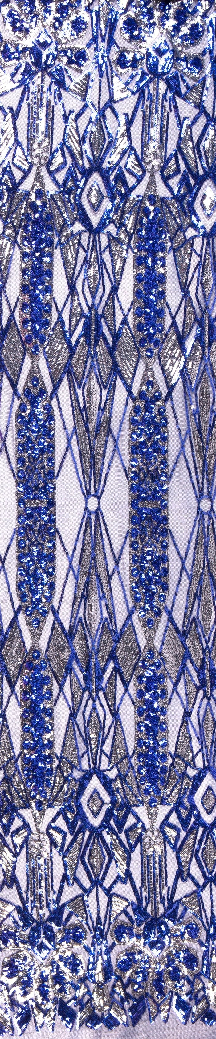 Blue Sharp Geometric Design Sequin Fabric | Burç Fabric