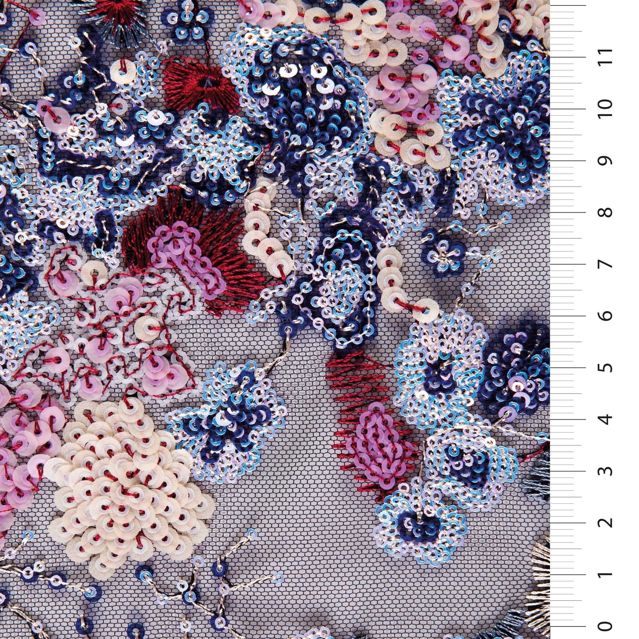 Glamorous Floral Multicolored Sequin Embroidered Knit Tulle Fabric