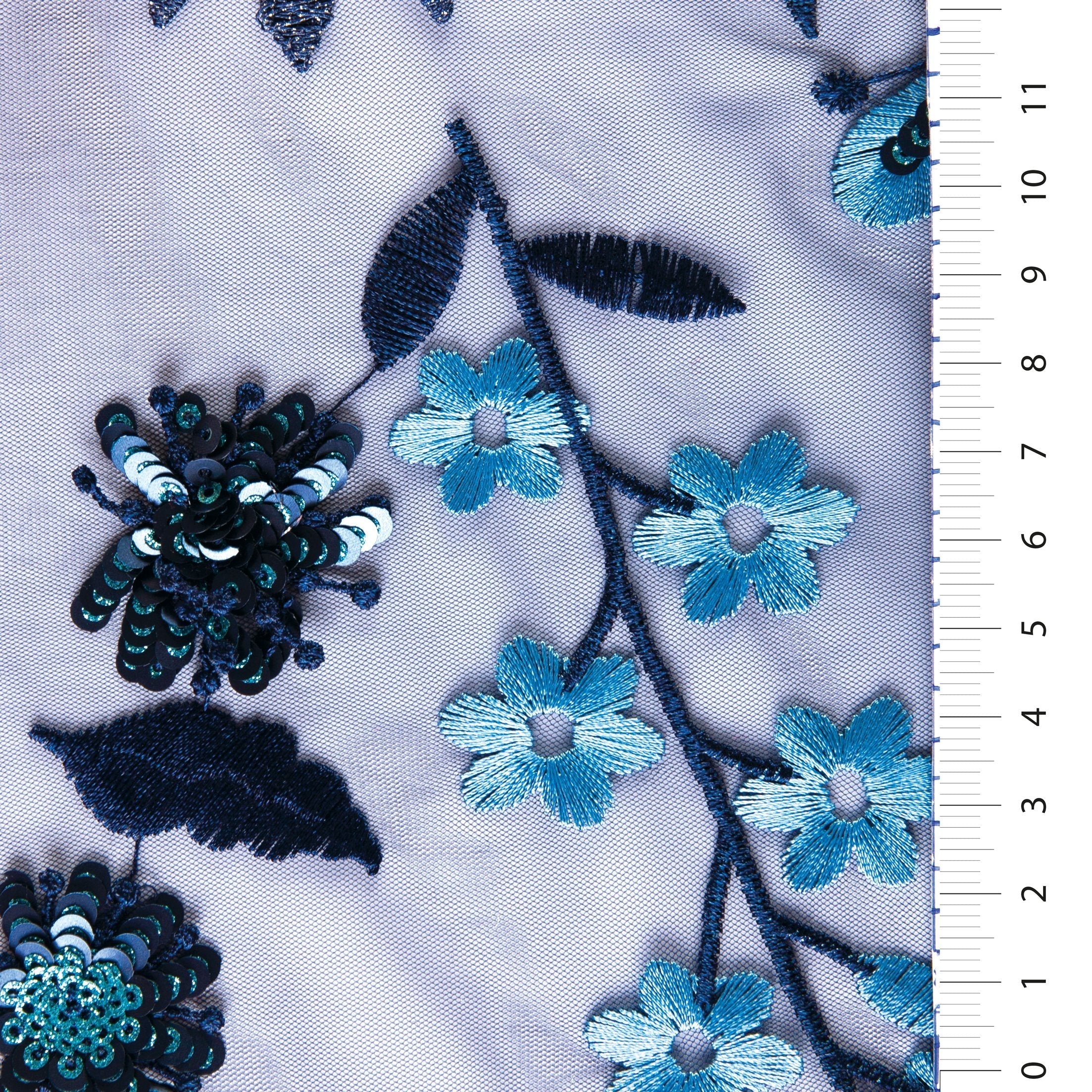 Multicolored Floral Sequin Yarn Embroidery Knitted Tulle Yellow Fabric