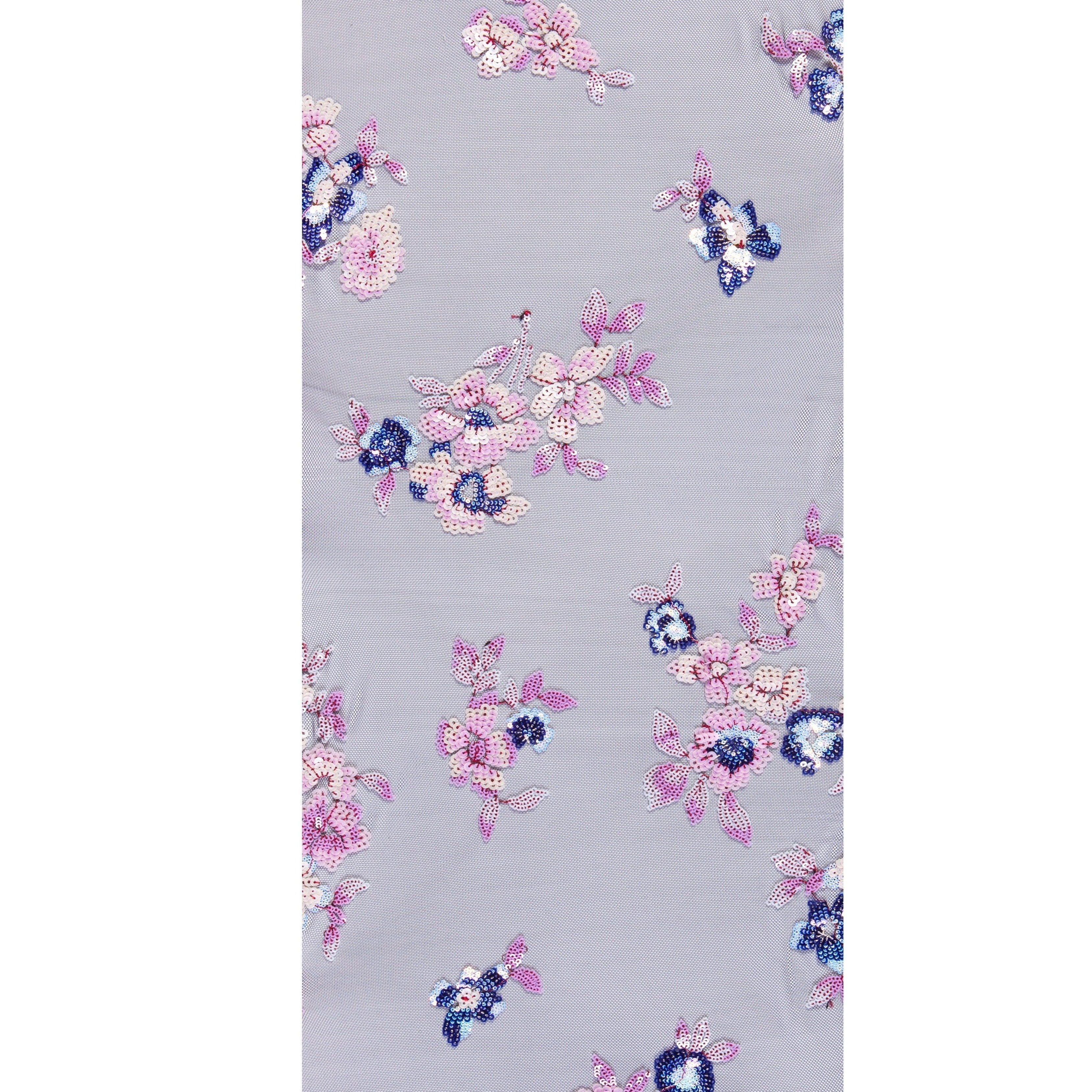 Pink Floral Colorful Sequin Embroidered Knitted Tulle Fabric | Burç Fabric