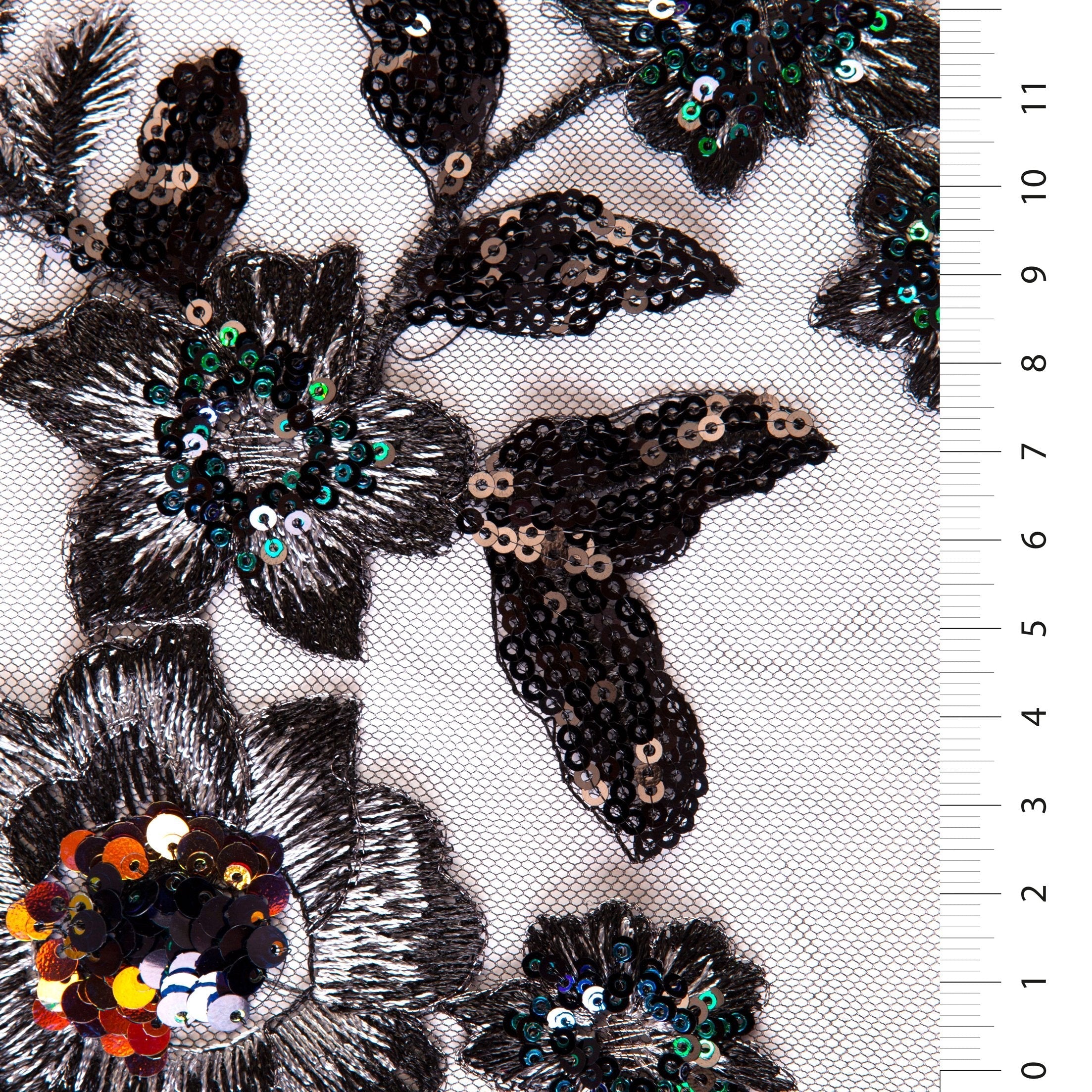 Sparkly Multicolored Scalloped Sequin Embroidered Knitted Tulle Fabric