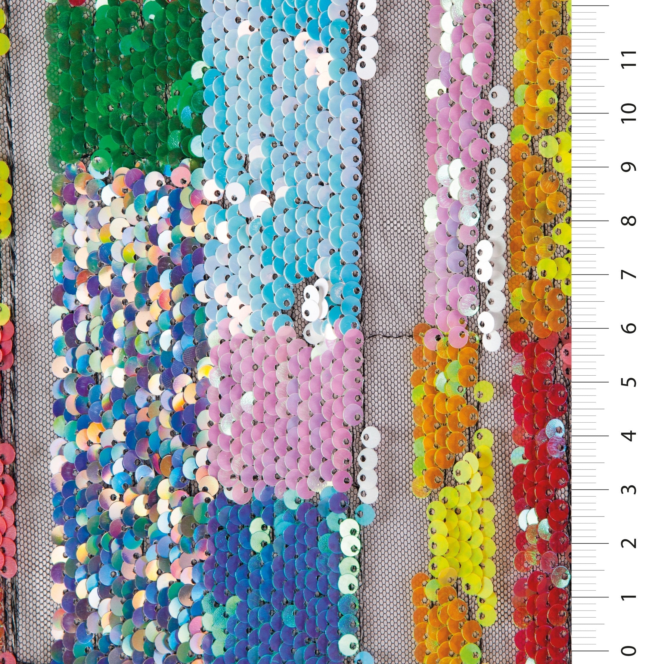 Yellow-Red Transparent Stripe Sequin Embroidered Tulle Fabric | Burç Fabric