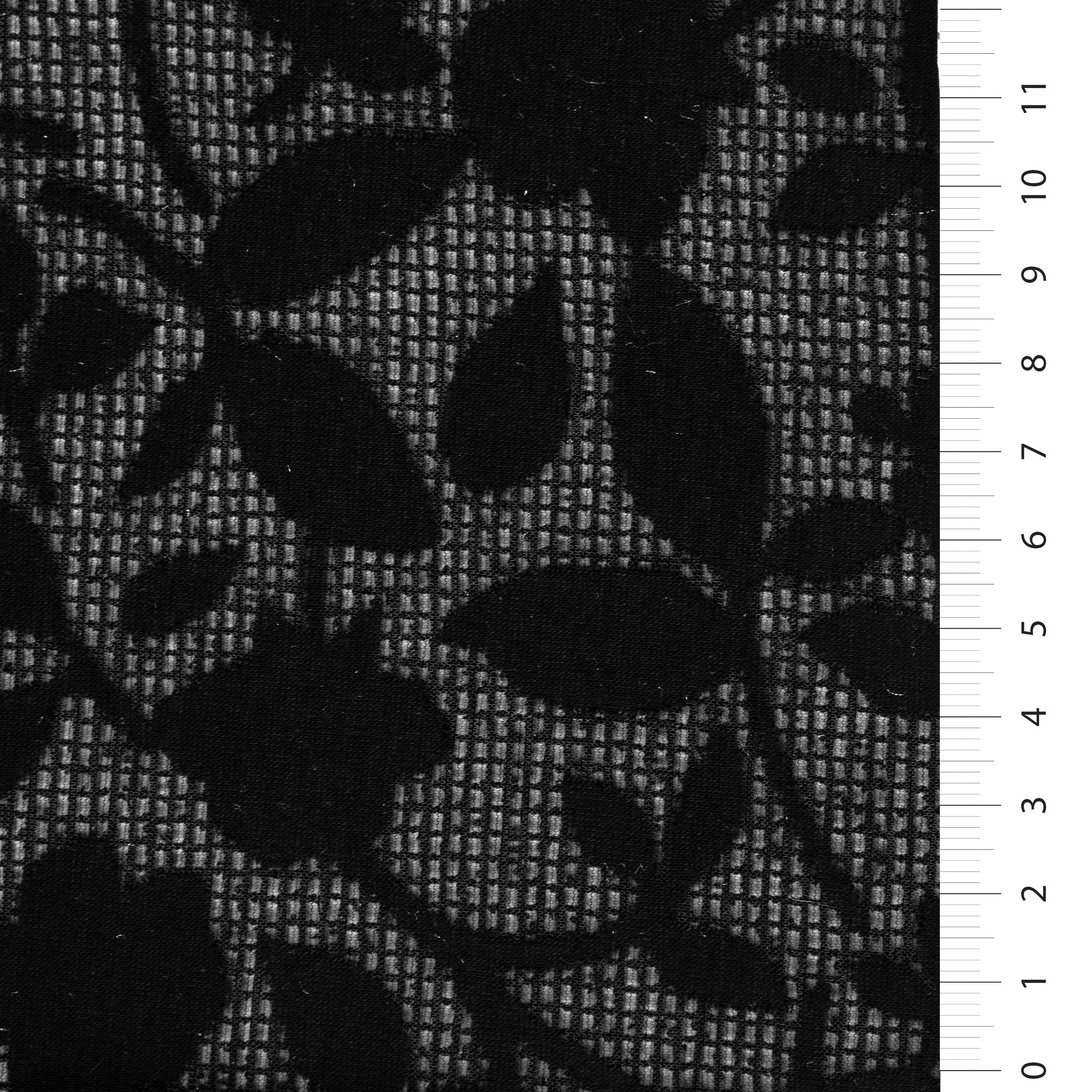 Black Spliced Flower Design Burnt Knit Fabric | Burç Fabric