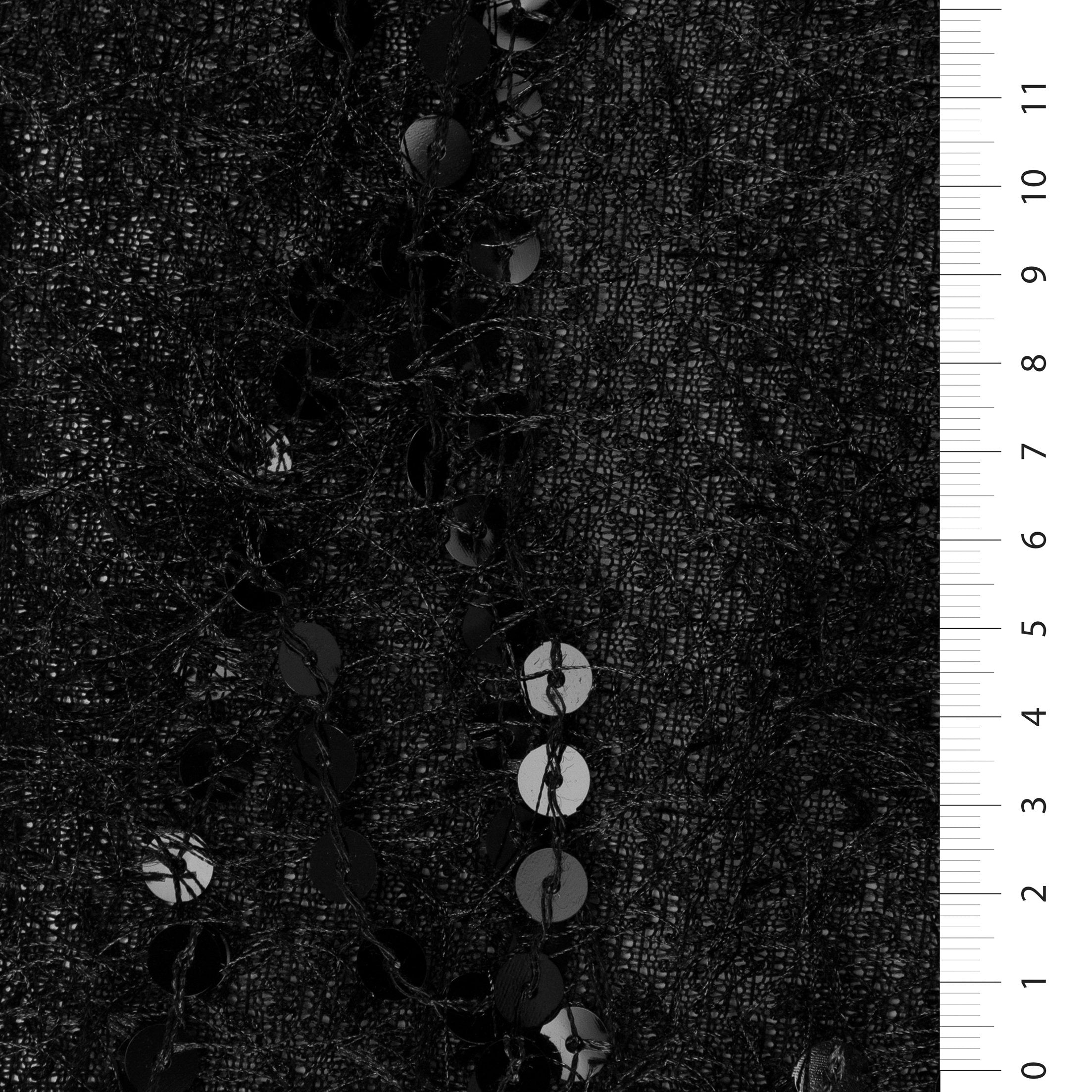 Black Pile Thread Fringed Sequin Embroidered Fabric | Burç Fabric