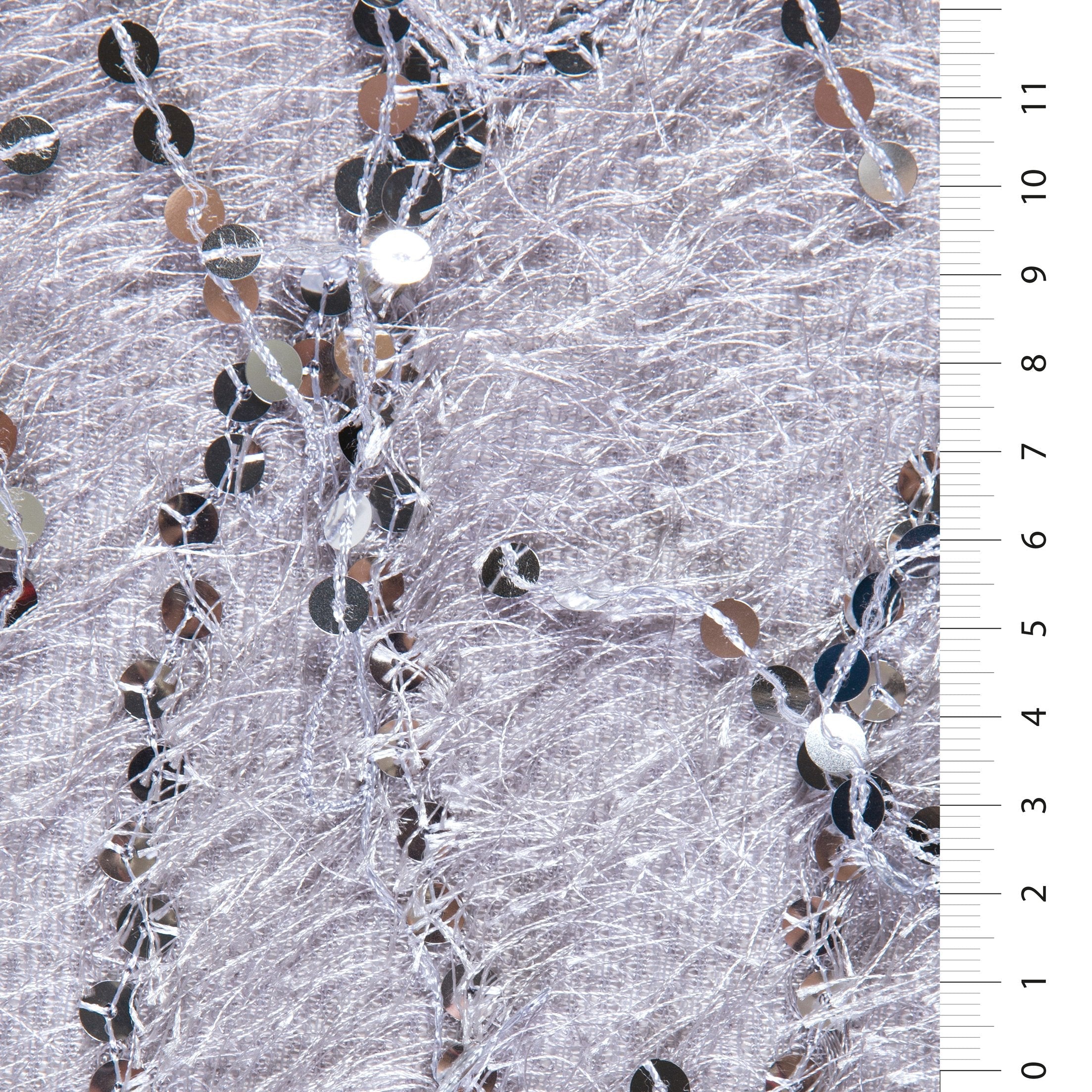 Silver Feather Thread Fringed Sequin Embroidered Fabric | Burç Fabric