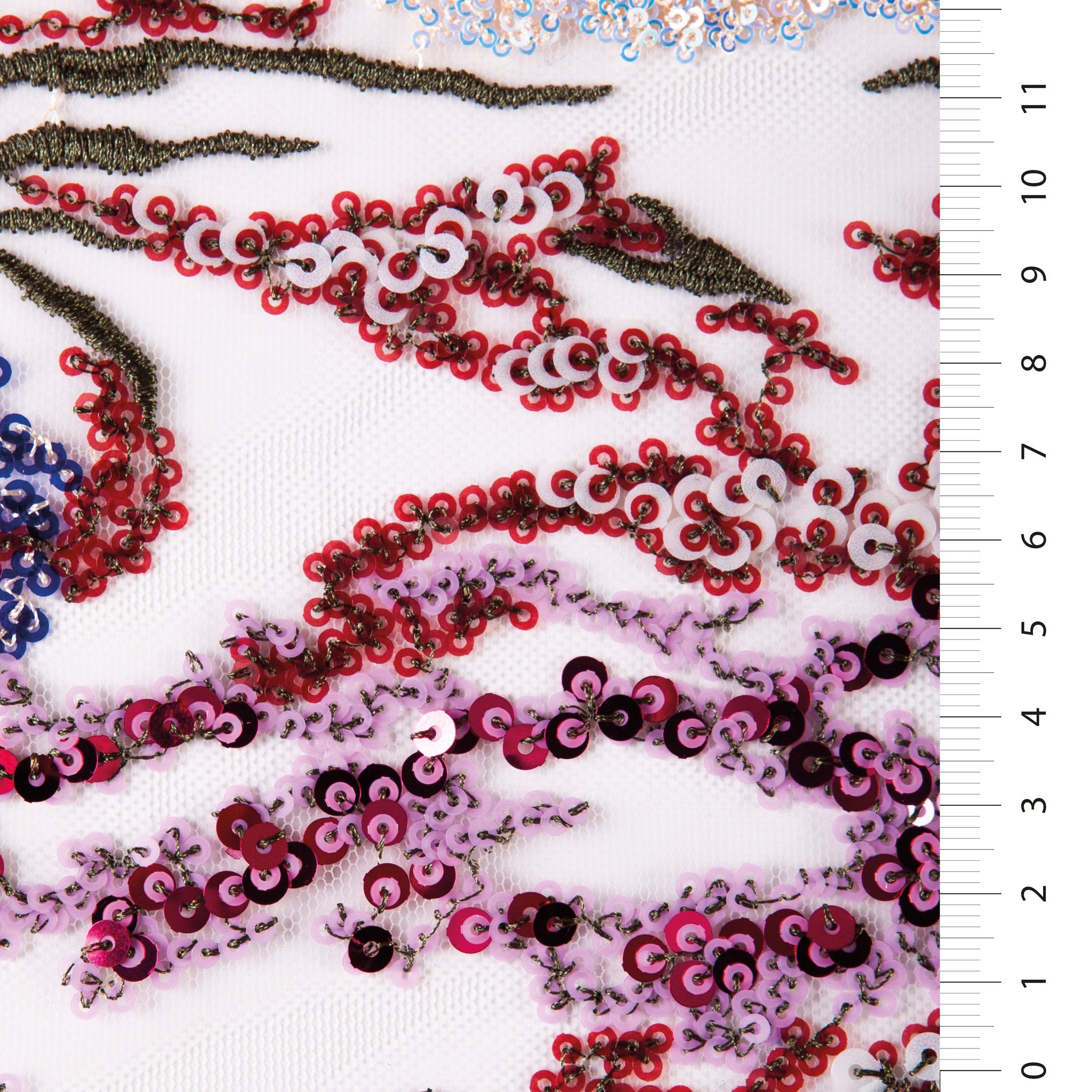 Black Floral Design Sequined Thread Embroidered Tulle Fabric | Burç Fabric