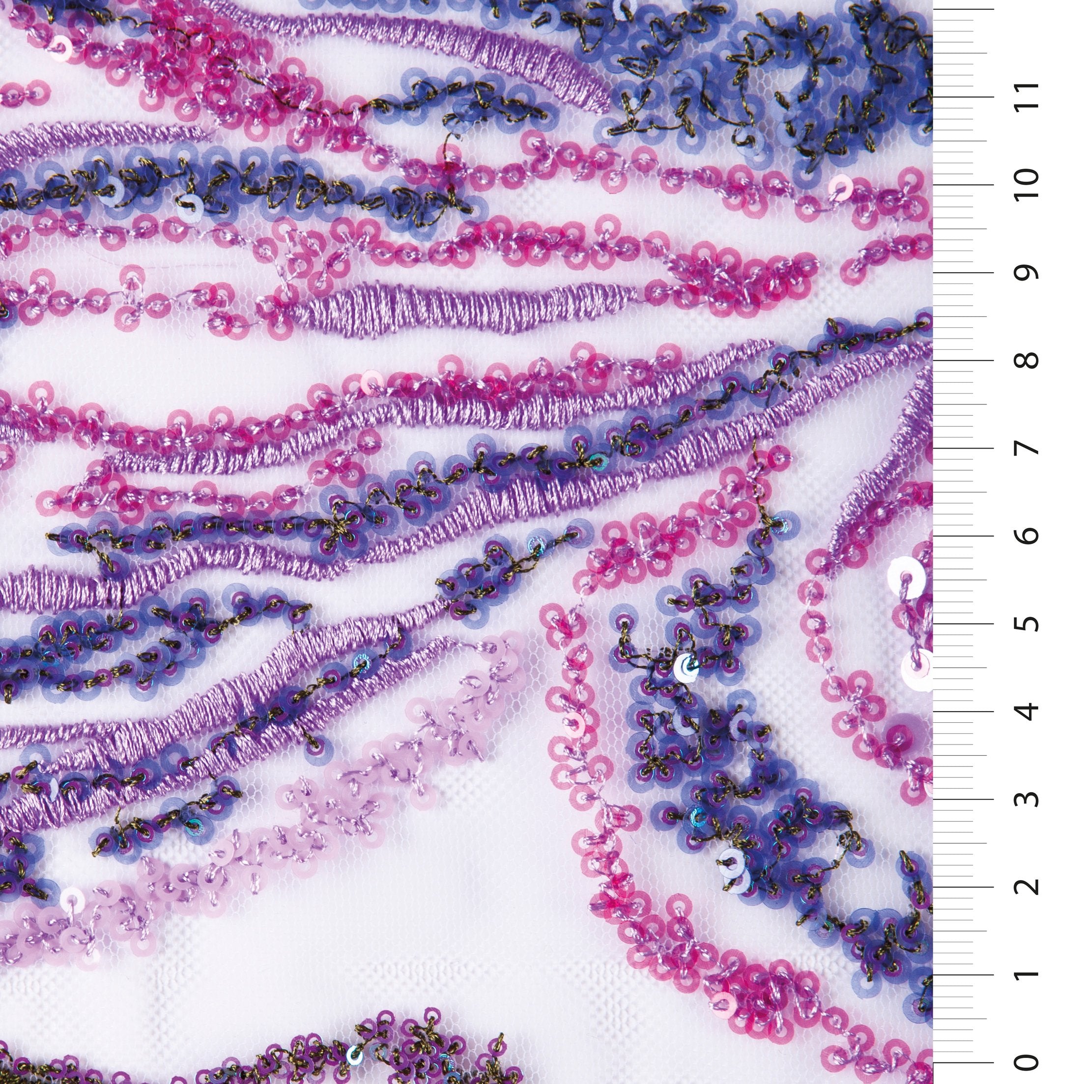 Pink Flower Design Colorful Sequined Thread Embroidered Tulle Fabric | Burç Fabric