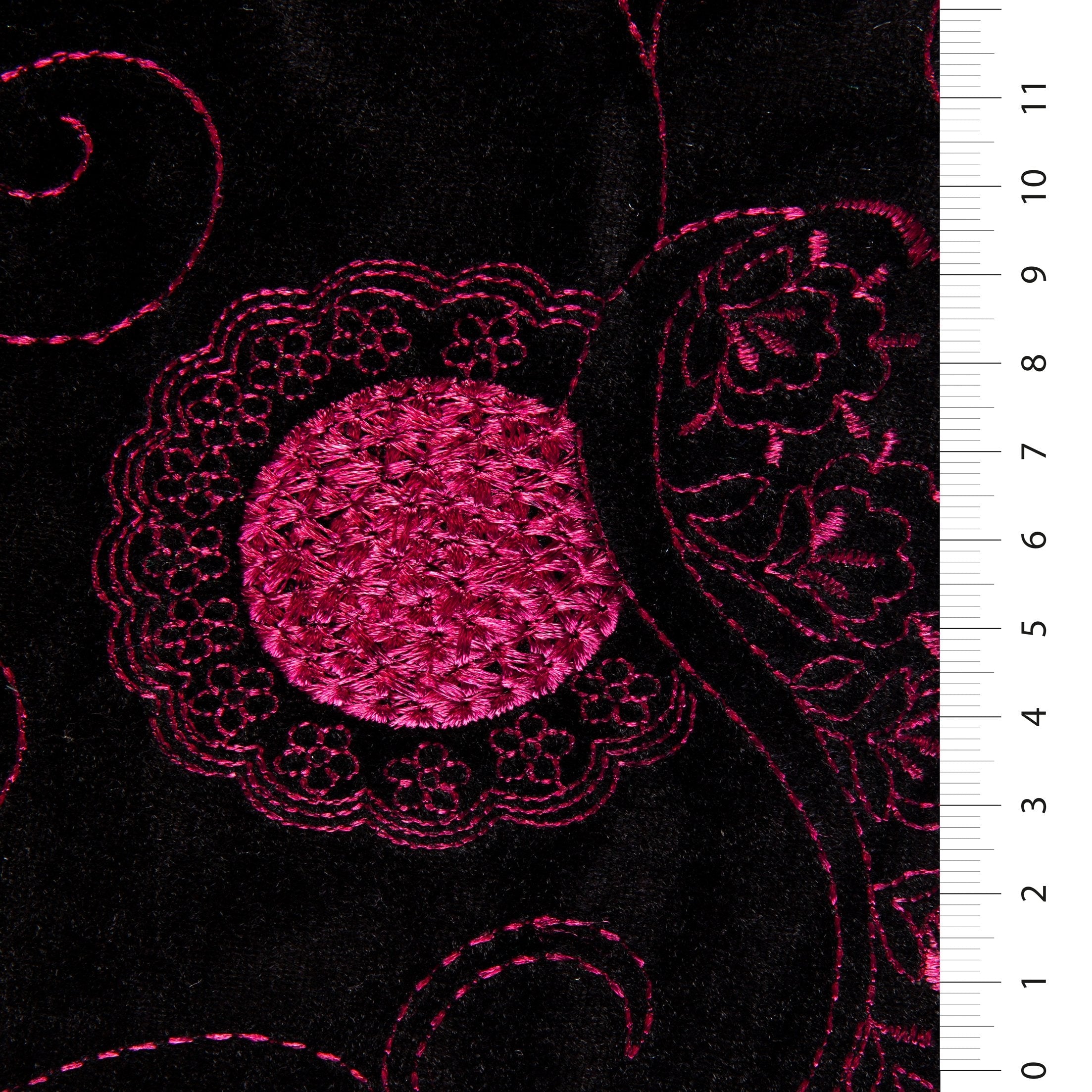 Black Velvet Fabric with Colored Thread Embroidery | Burç Fabric