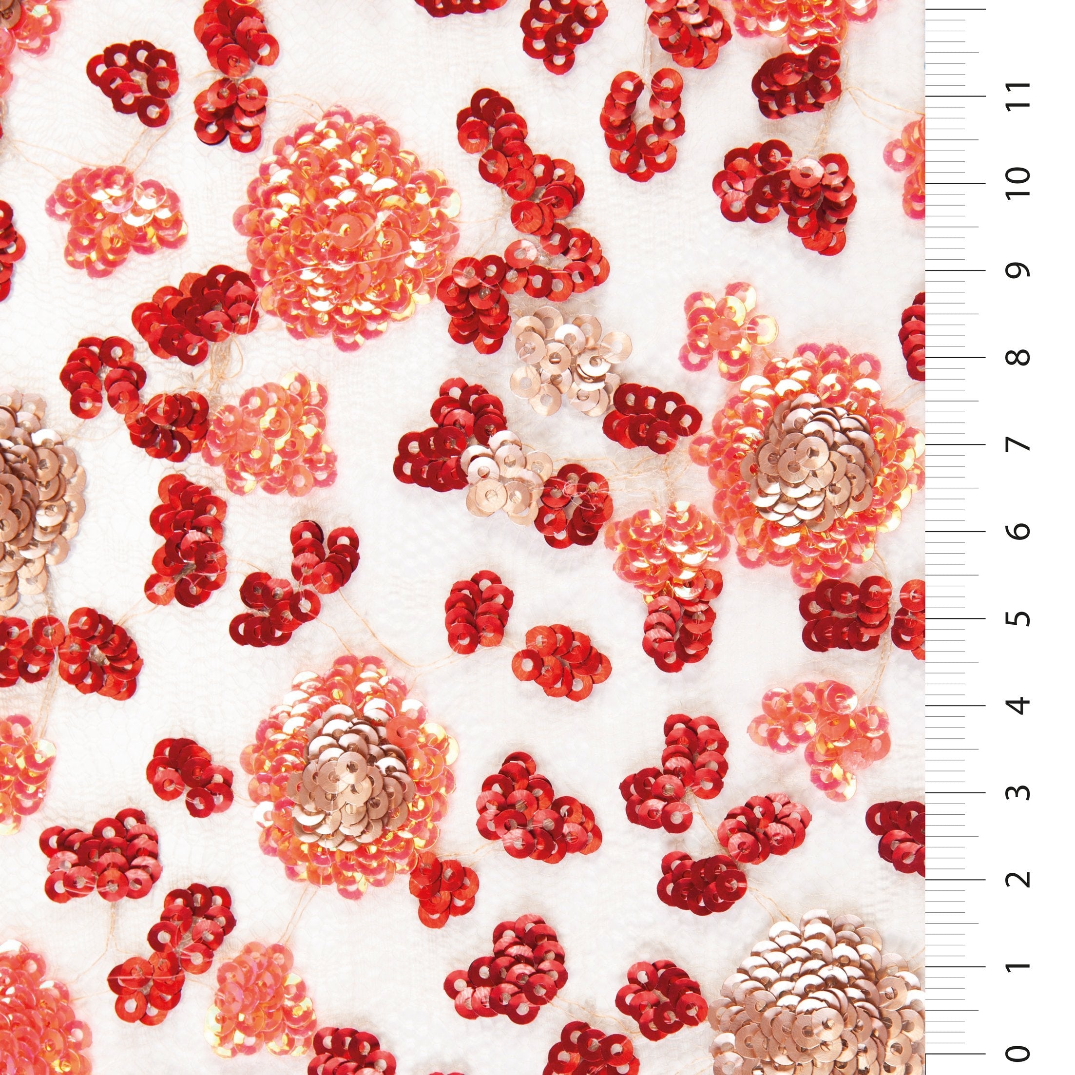 Colorful Sequin Embroidered Fabric with Coral Cluster Flower Design | Burç Fabric