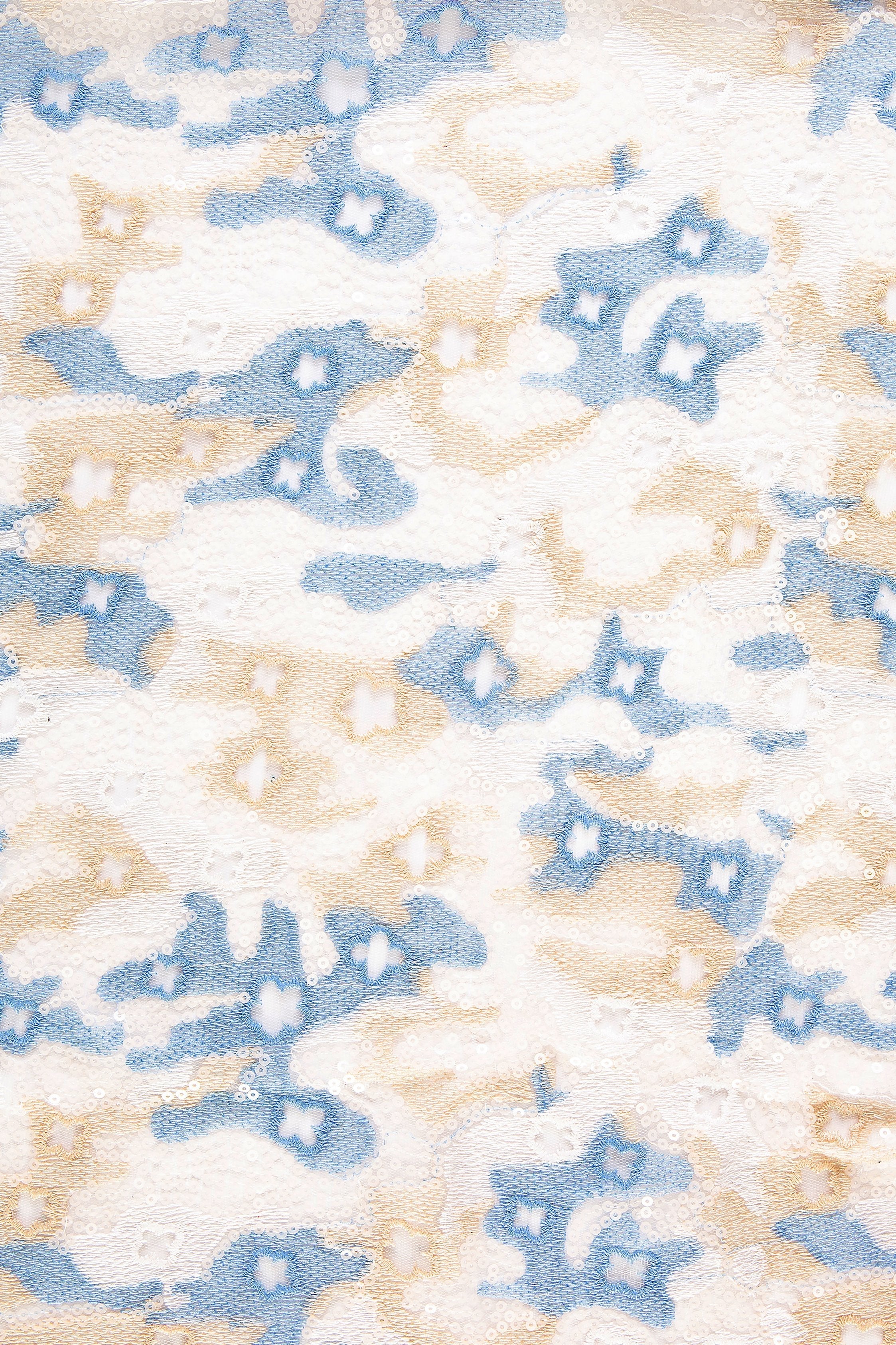 Camouflage Patterned Sequin Embroidered Fabric