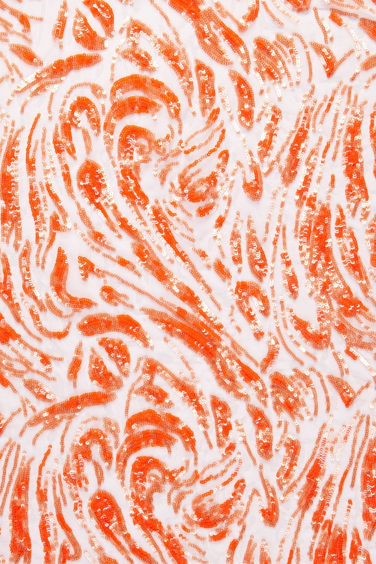 Orange Swirl Patterned Sequin Embroidered Knitted Fabric | Burç Fabric