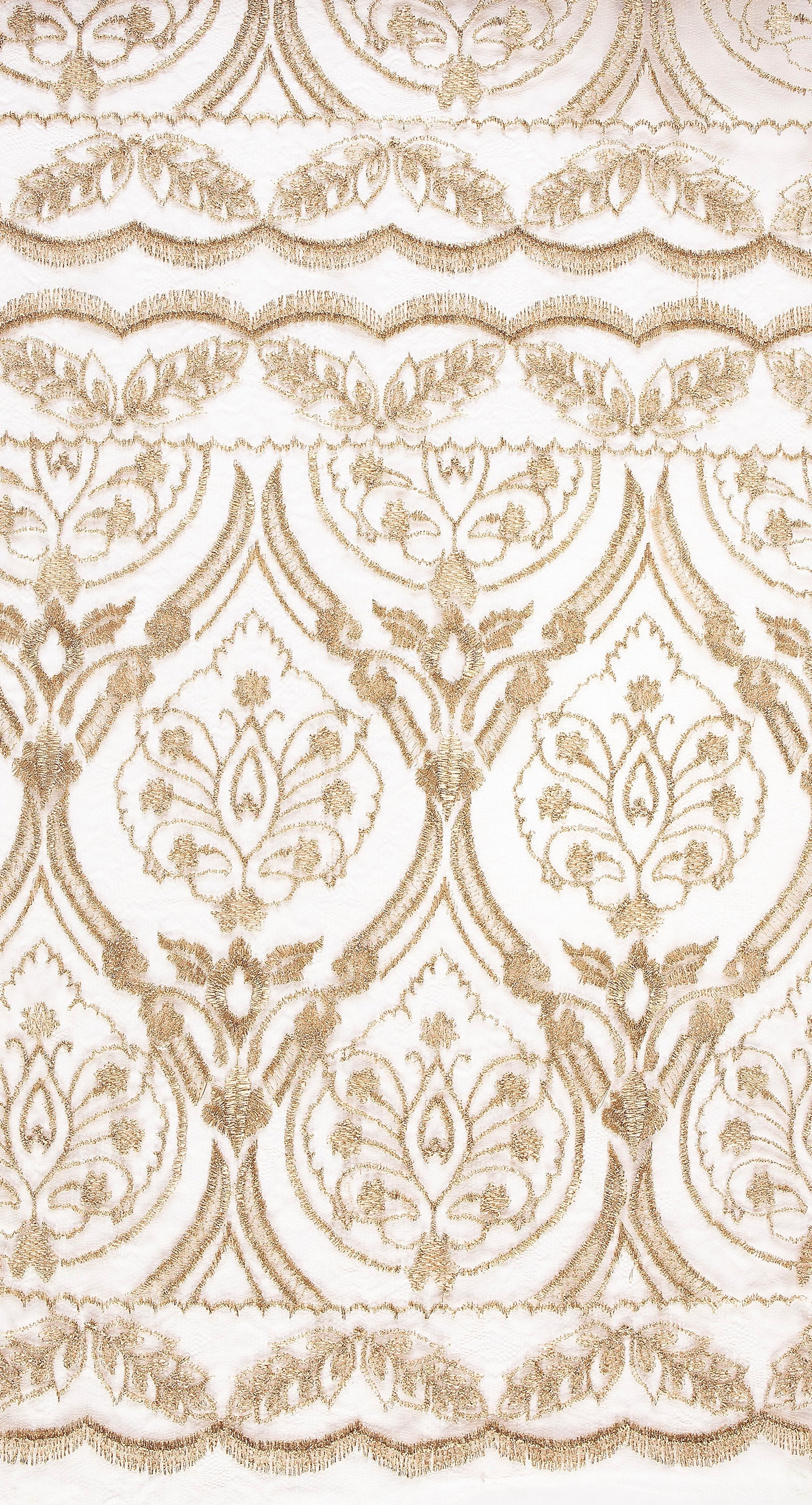 Symmetrical Embroidered Fabric with Decorative Embellishments
