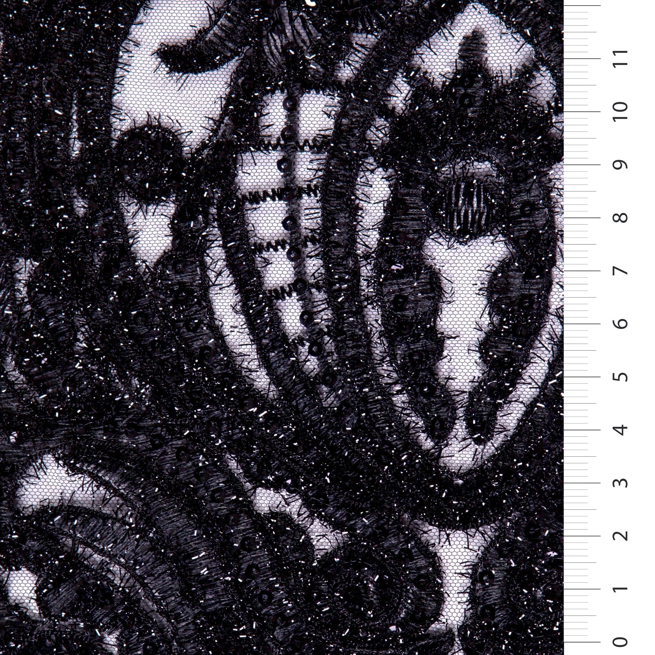 Black Scalloped Glitter Thread Embroidery Fabric | Burç Fabric