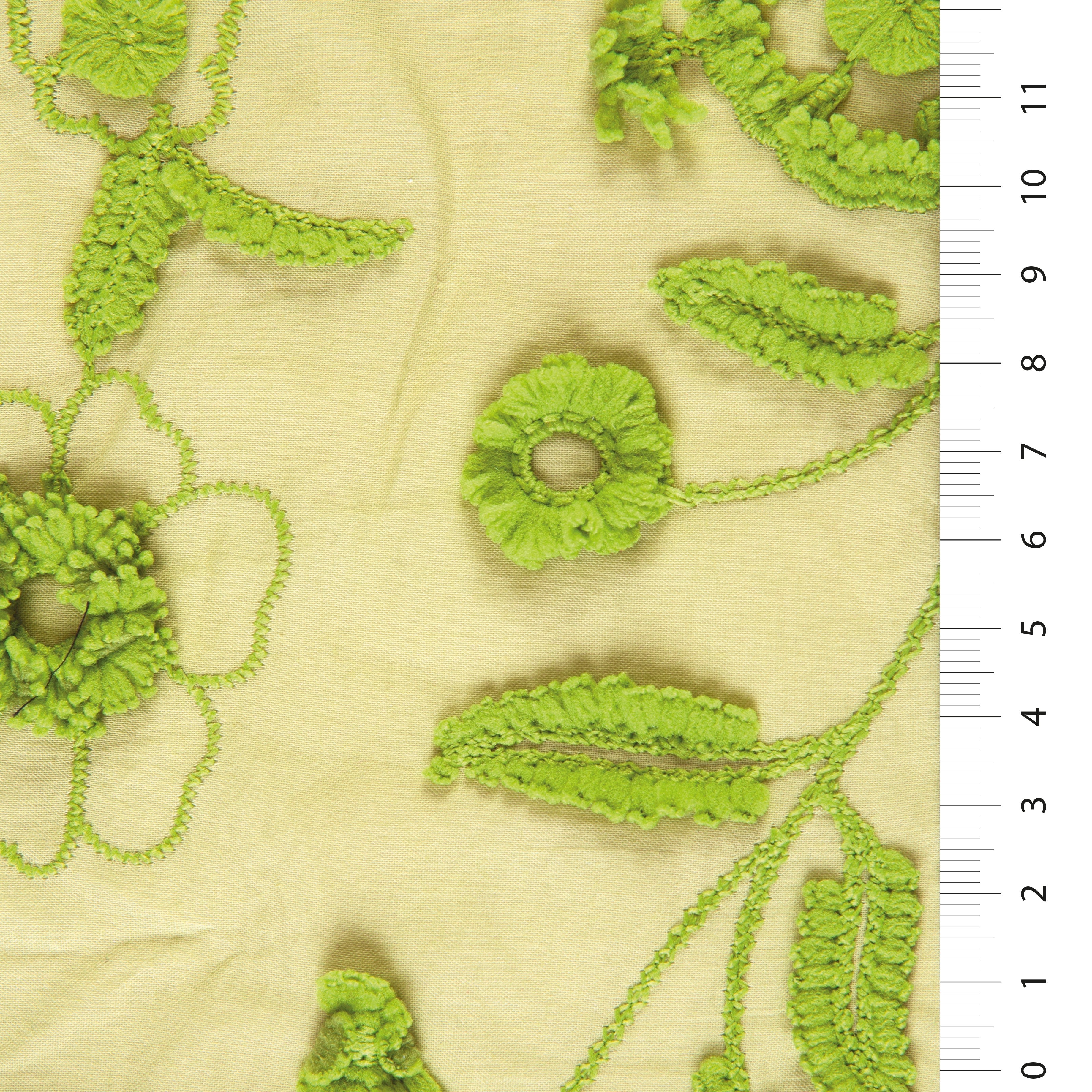 Fringed Floral Design Cotton Trim Embroidered Voile Fabric