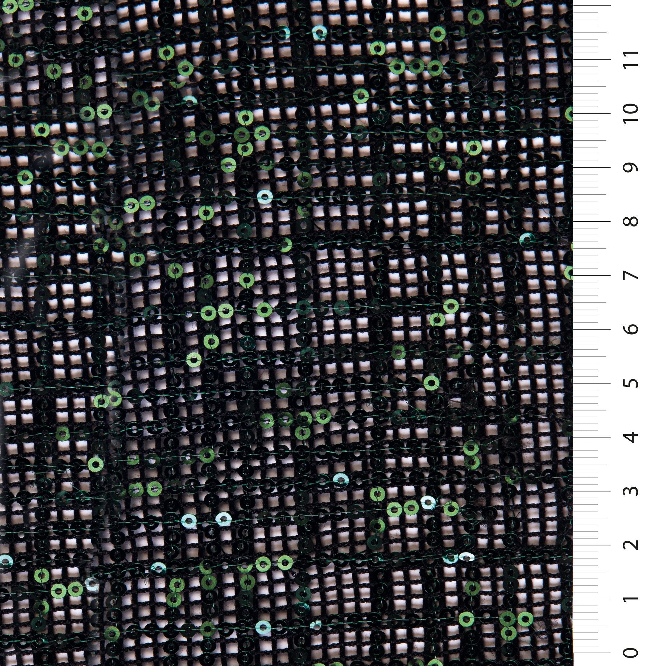 Green-Black Sequin Square Design Embroidered Fabric | Burç Fabric