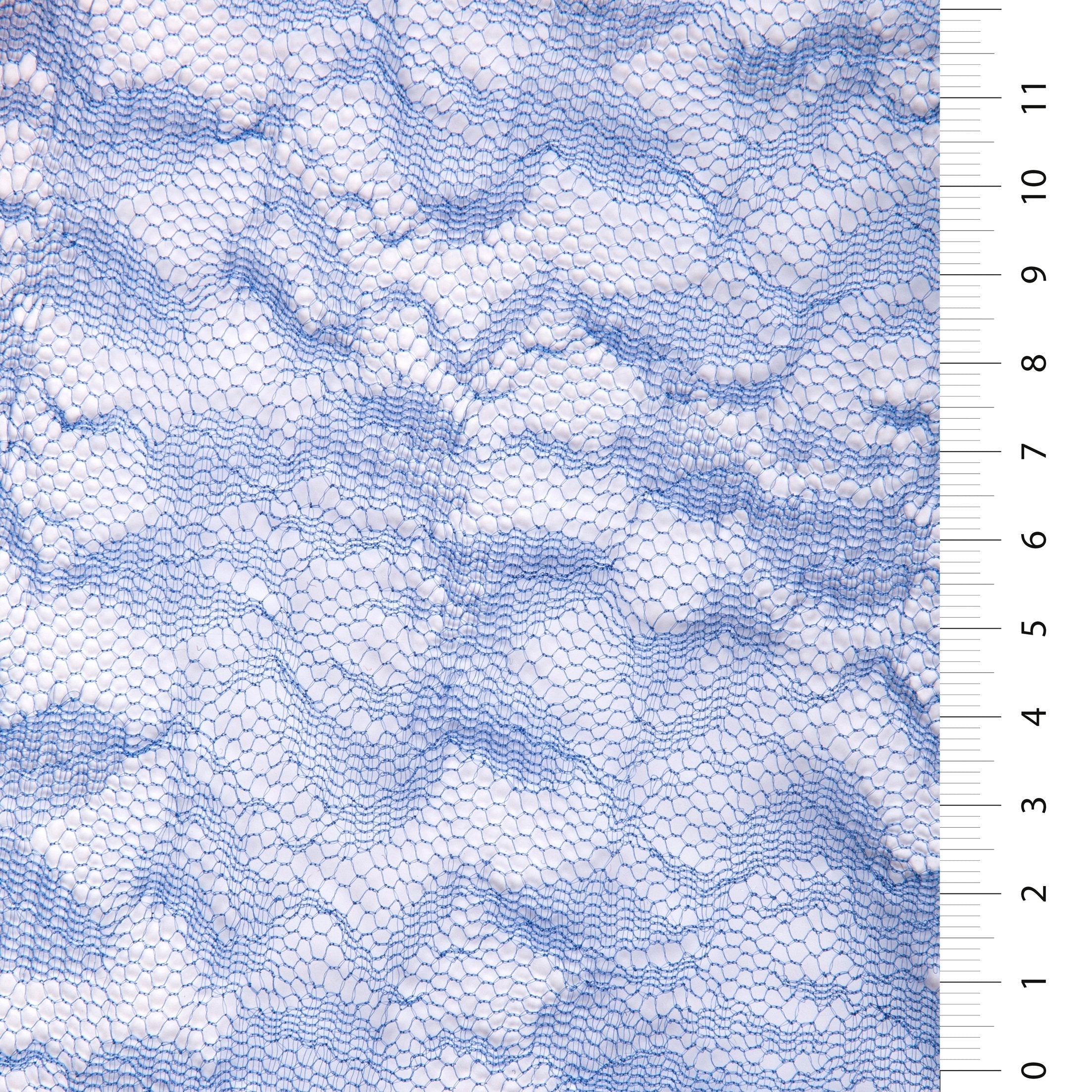 Saks Blue Floral Design Knitted Lace Tulle Fabric | Burç Fabric