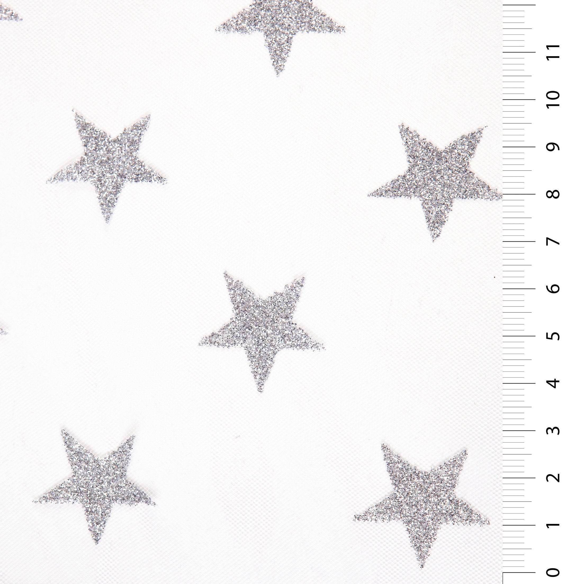 Flock Print Metallic Star Patterned Black-Gold Knitted Tulle Fabric